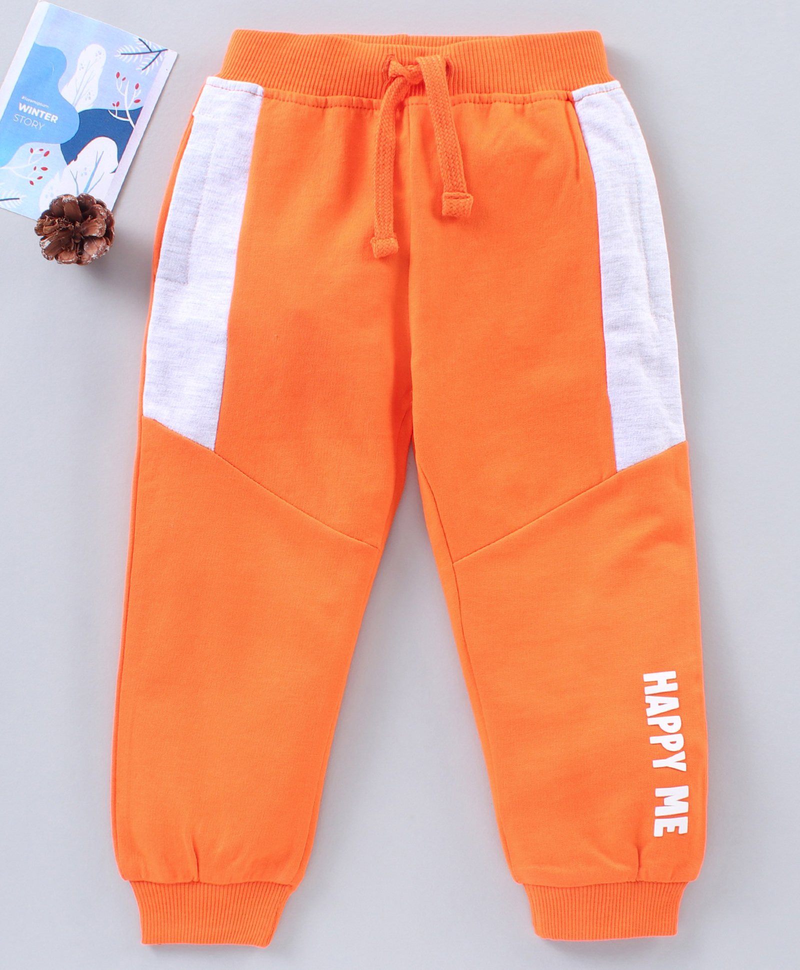 Babyhug Full Length Lounge Pant Text Print - Orange-image-1
