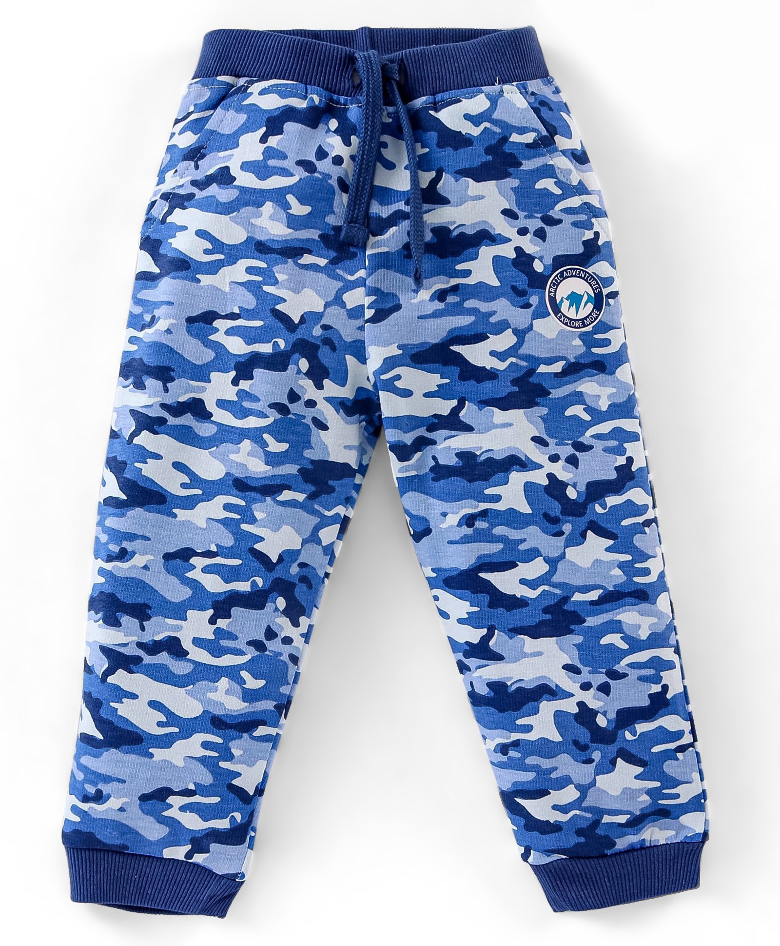 Babyhug Cotton Full Length Ribbed Waist Track Pant Camouflage Pattern - Blue-image-43