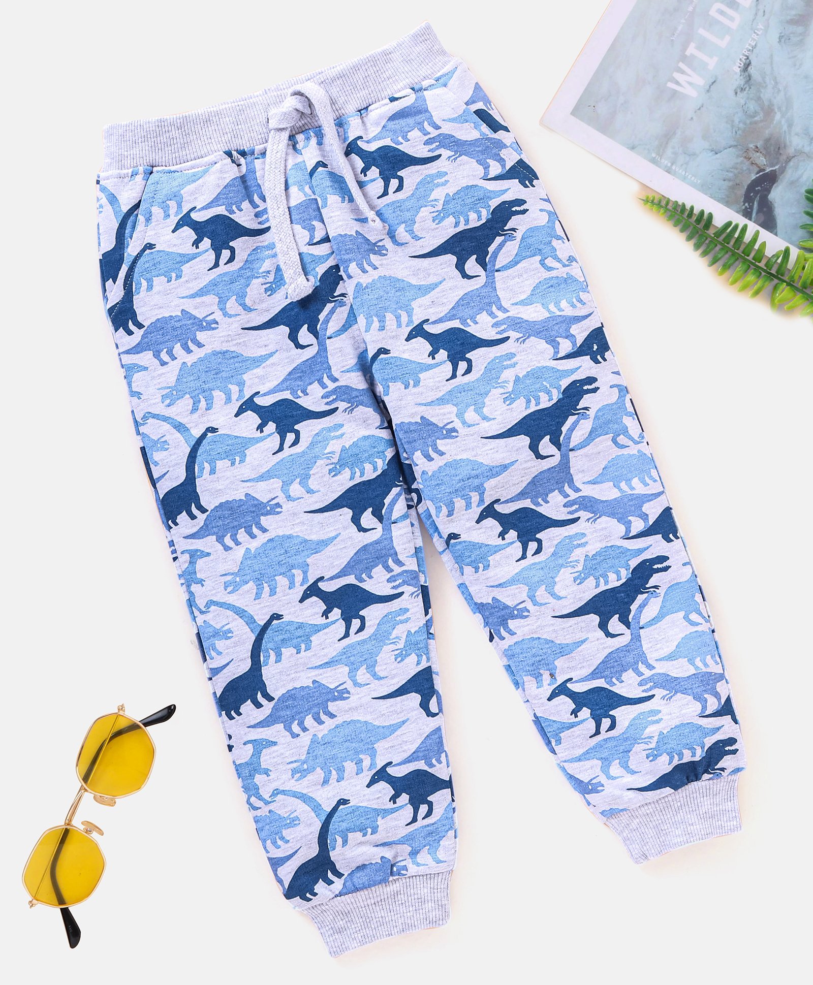 Babyhug Full Length Cotton Dino Printed Lounge Pant - Blue-image-35