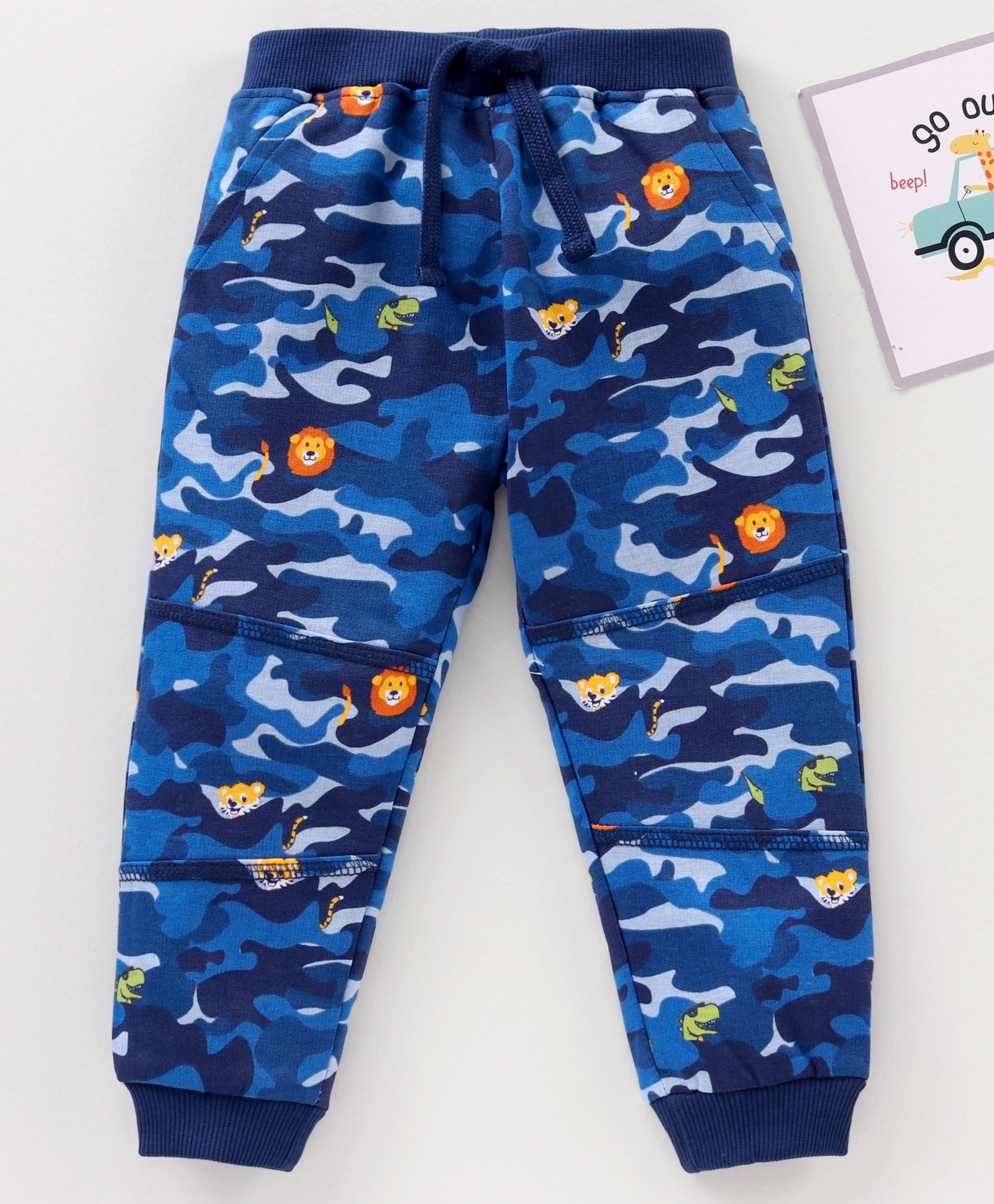 Babyhug Cotton Knit Full Length Animal Printed Lounge Pant - Blue-image-31