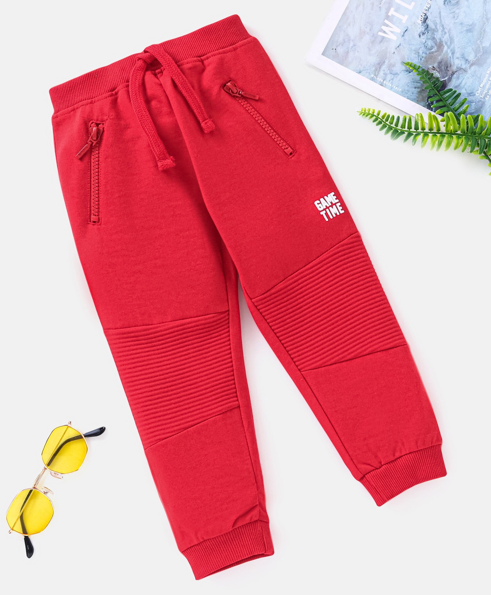 Babyhug Full Length Cotton Solid Colour Lounge Pant - Red-image-48