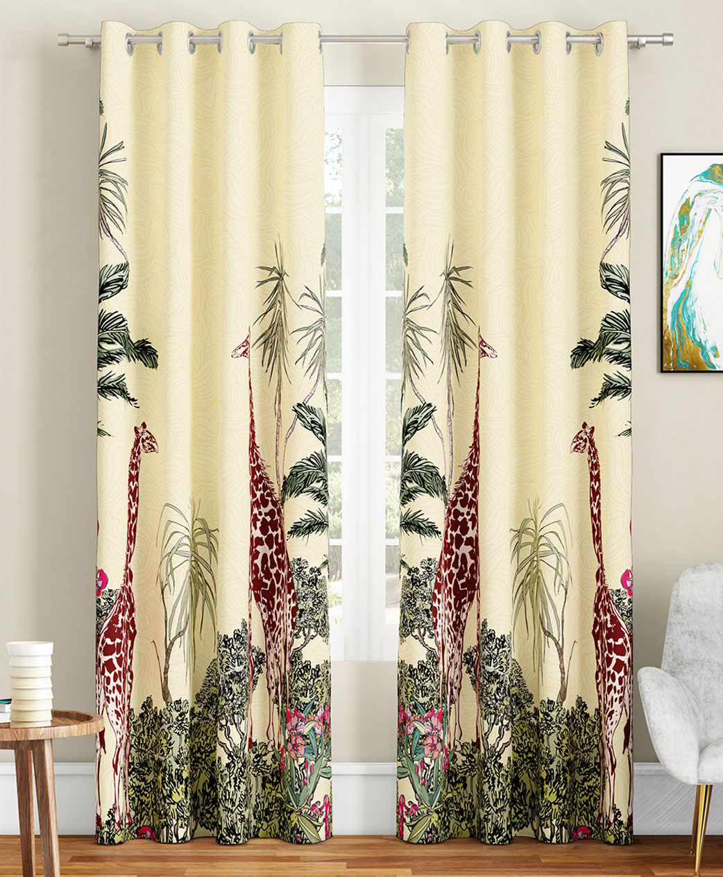 SEJ by Nisha Gupta Pack of 2 Abstract Eyelet Door Curtains - Cream-image-41