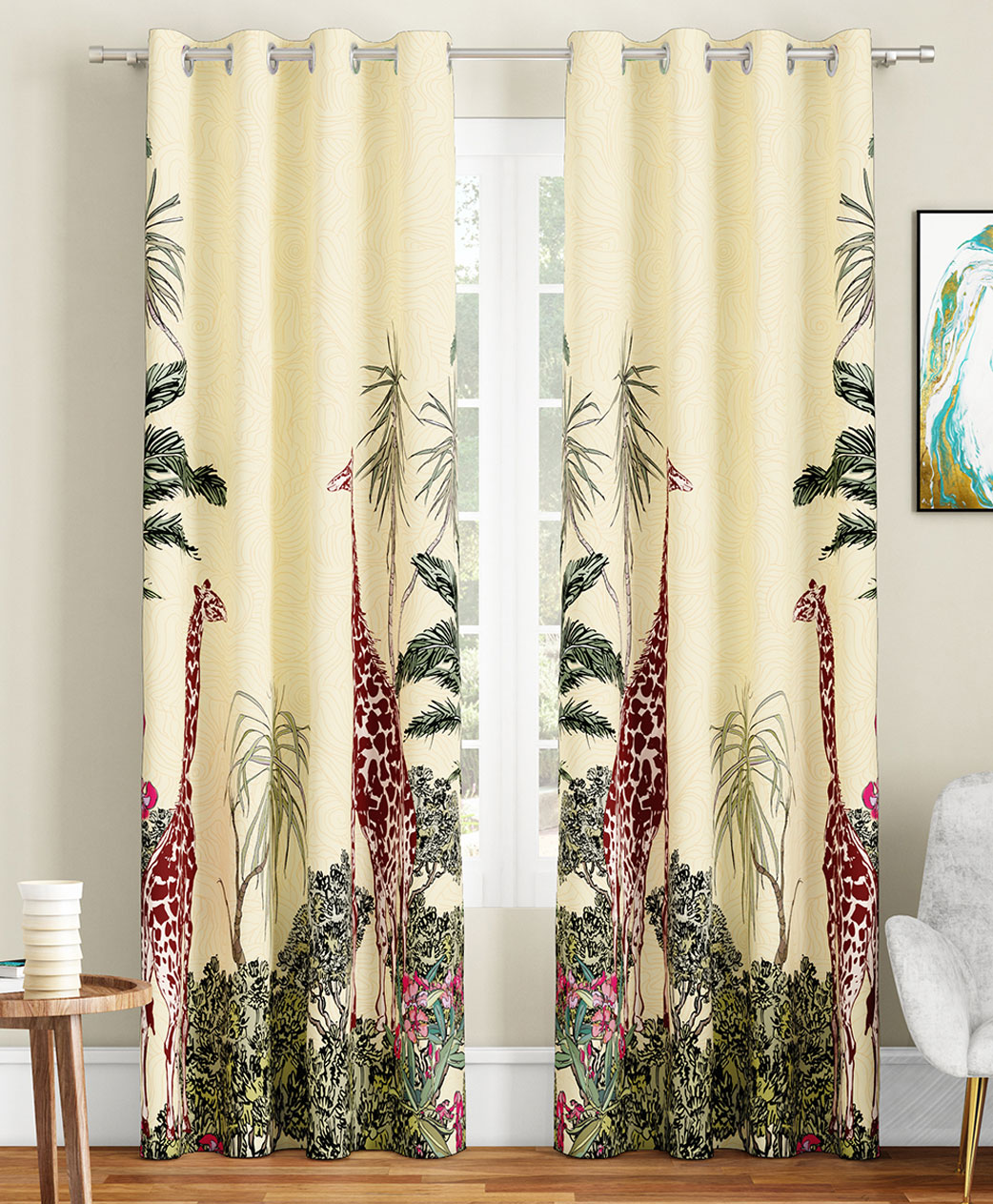 SEJ by Nisha Gupta Pack of 2 Abstract Eyelet Long Door Curtains - Cream-image-23