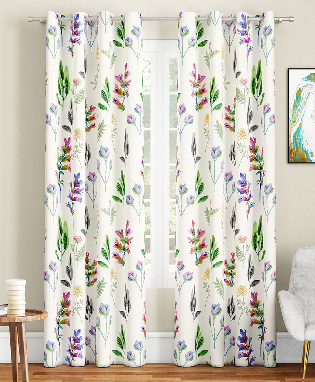 SEJ by Nisha Gupta Set of 2 Floral Eyelet Door Curtains - White-picture-14