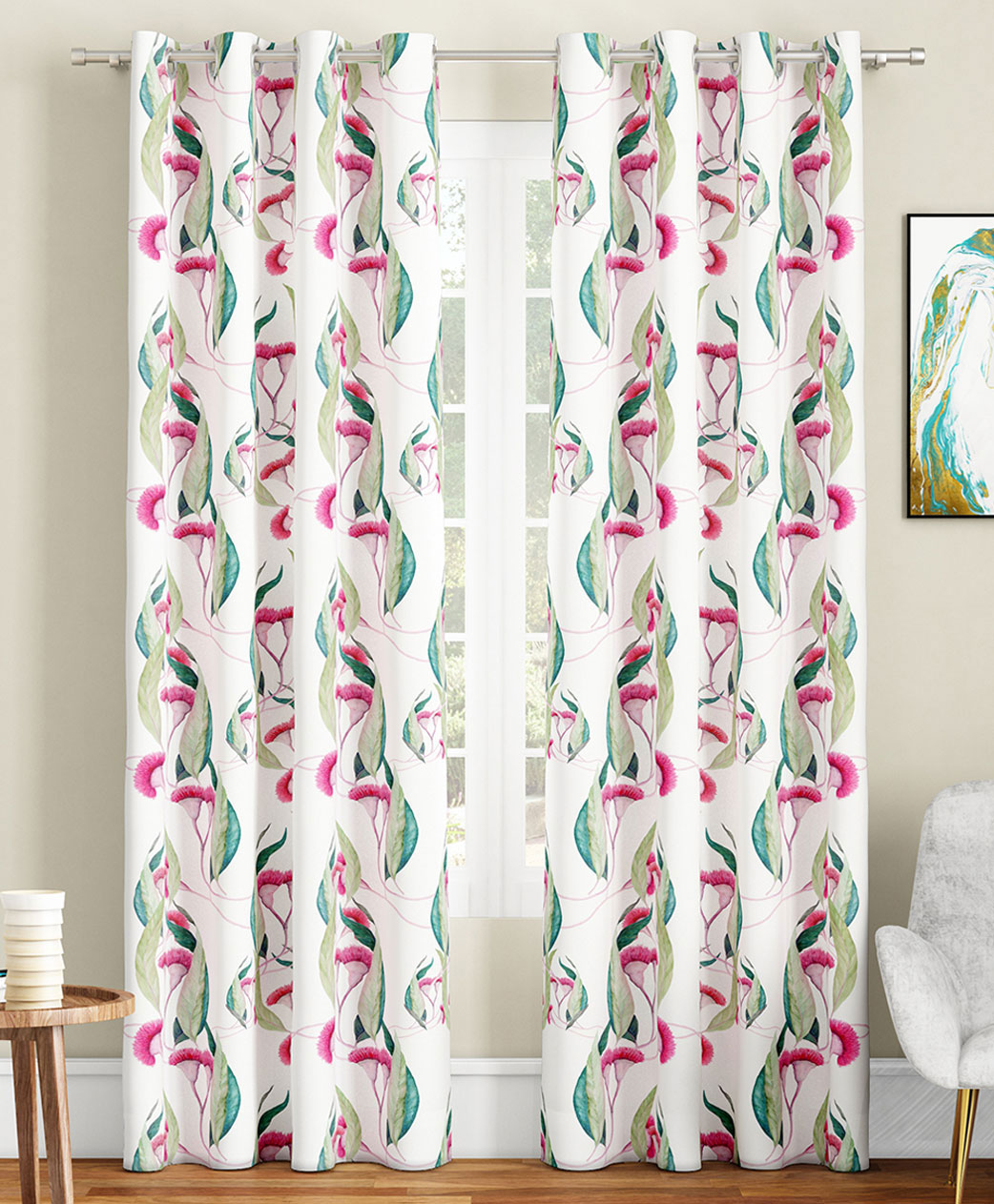 SEJ by Nisha Gupta Set of 2 Floral Eyelet Door Curtains - White-image-4