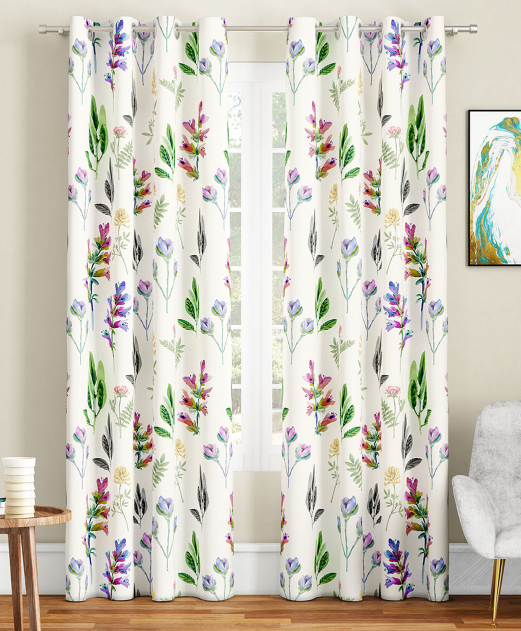 SEJ by Nisha Gupta Floral Eyelet Long Door Curtains Pack of 2 - White-image-6