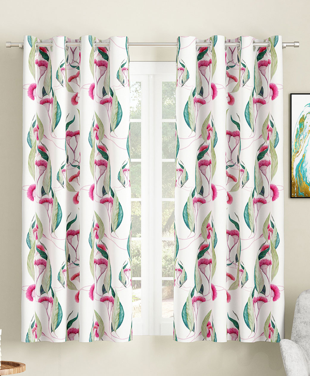 SEJ by Nisha Gupta Set of 2 Floral Eyelet Window Curtains - White-image-7