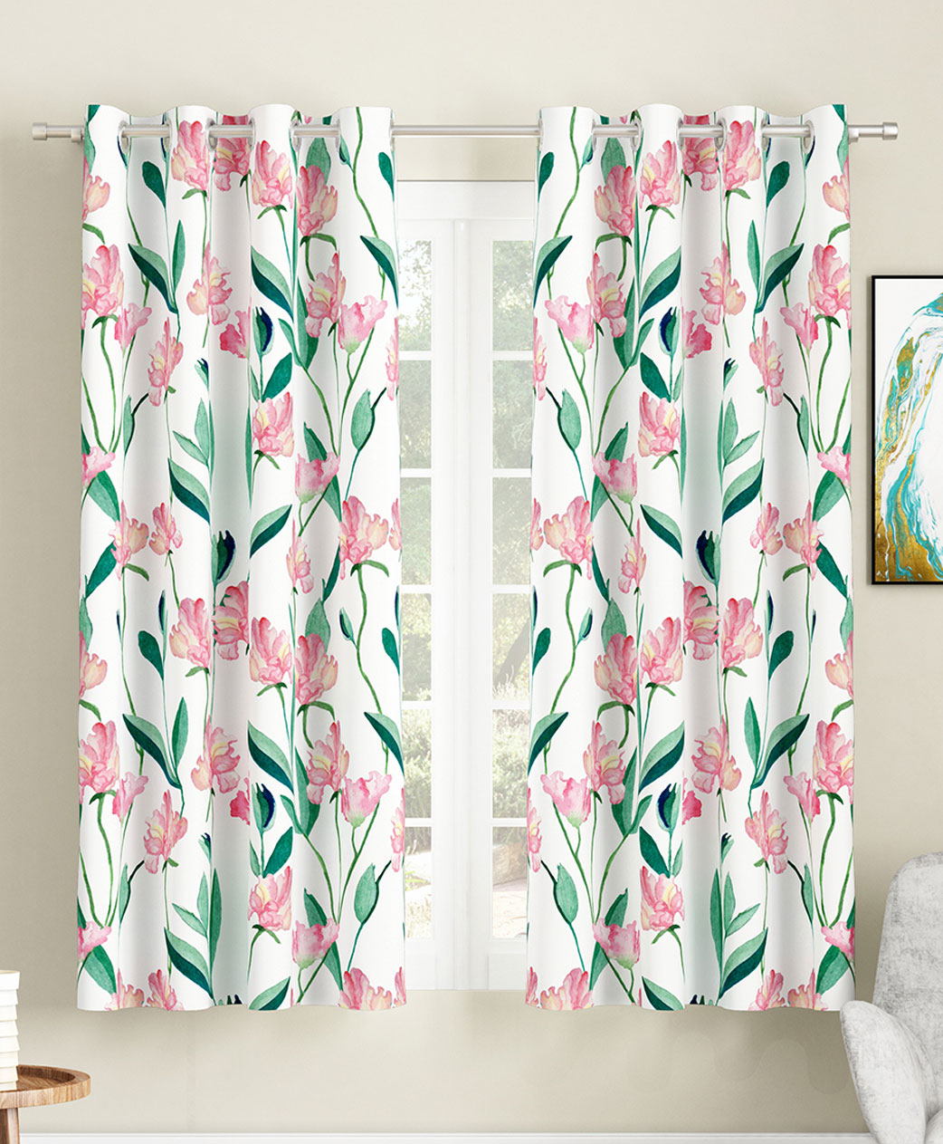 SEJ by Nisha Gupta Set of 2 Floral Eyelet Window Curtains - White-image-8
