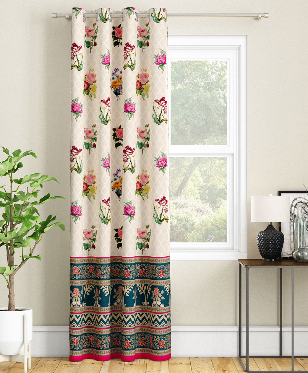 SEJ by Nisha Gupta Single Abstract Eyelet Long Door Curtain - Cream-picture-27