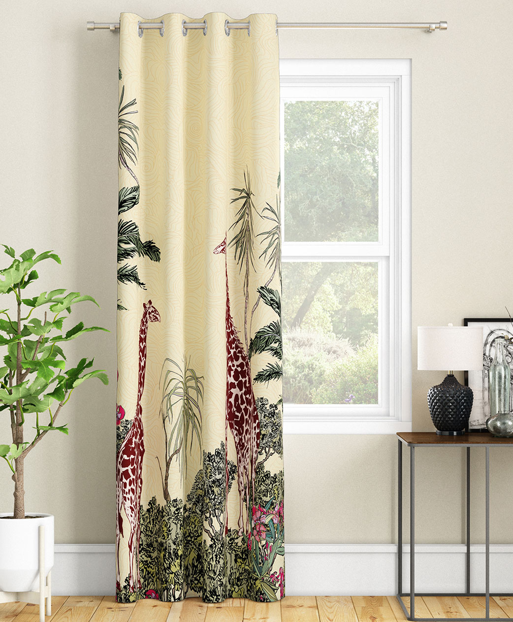 SEJ by Nisha Gupta Single Abstract Eyelet Long Door Curtain -  Cream-picture-26