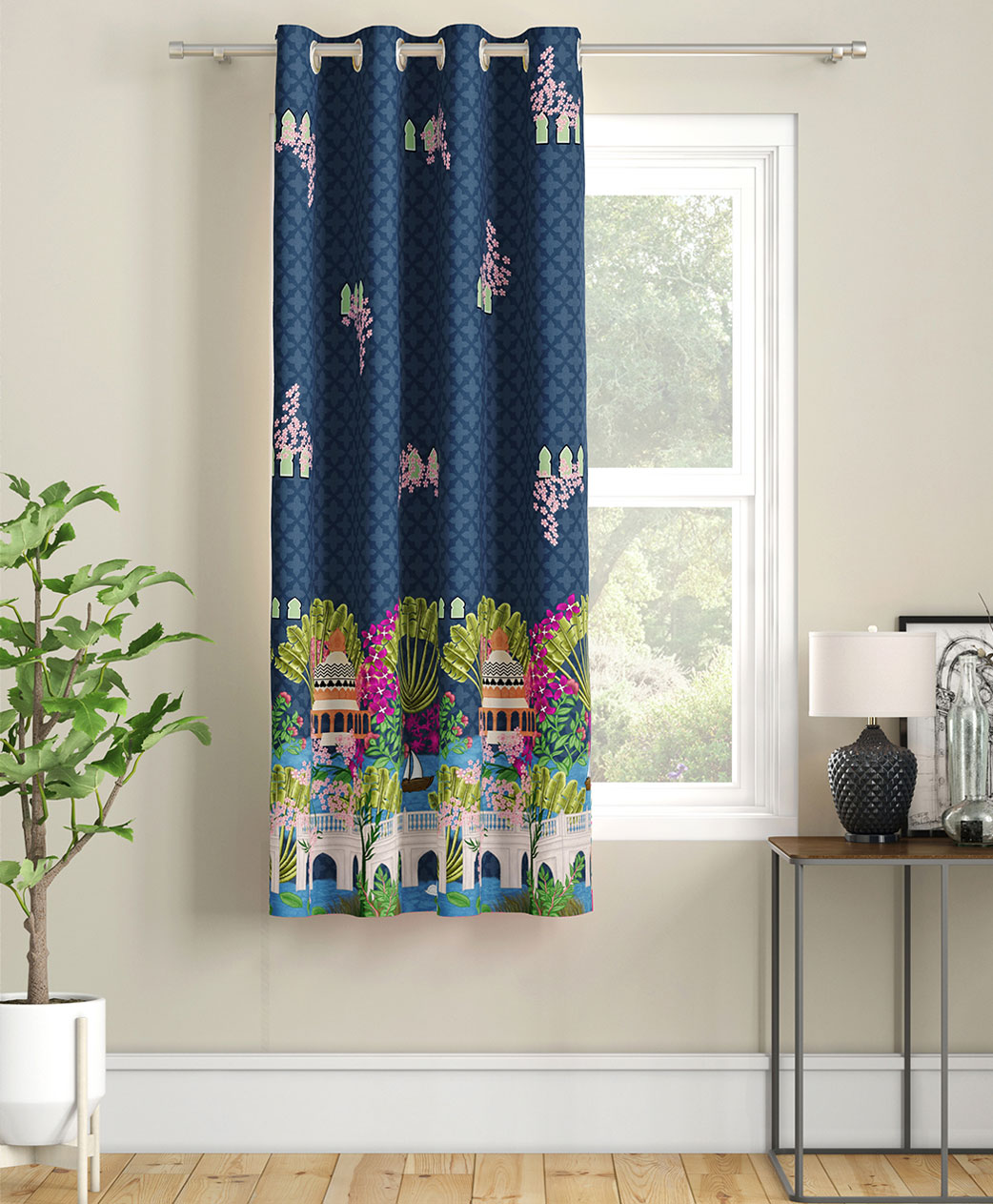 SEJ by Nisha Gupta Single Abstract Eyelet Window Curtain - Blue-picture-31
