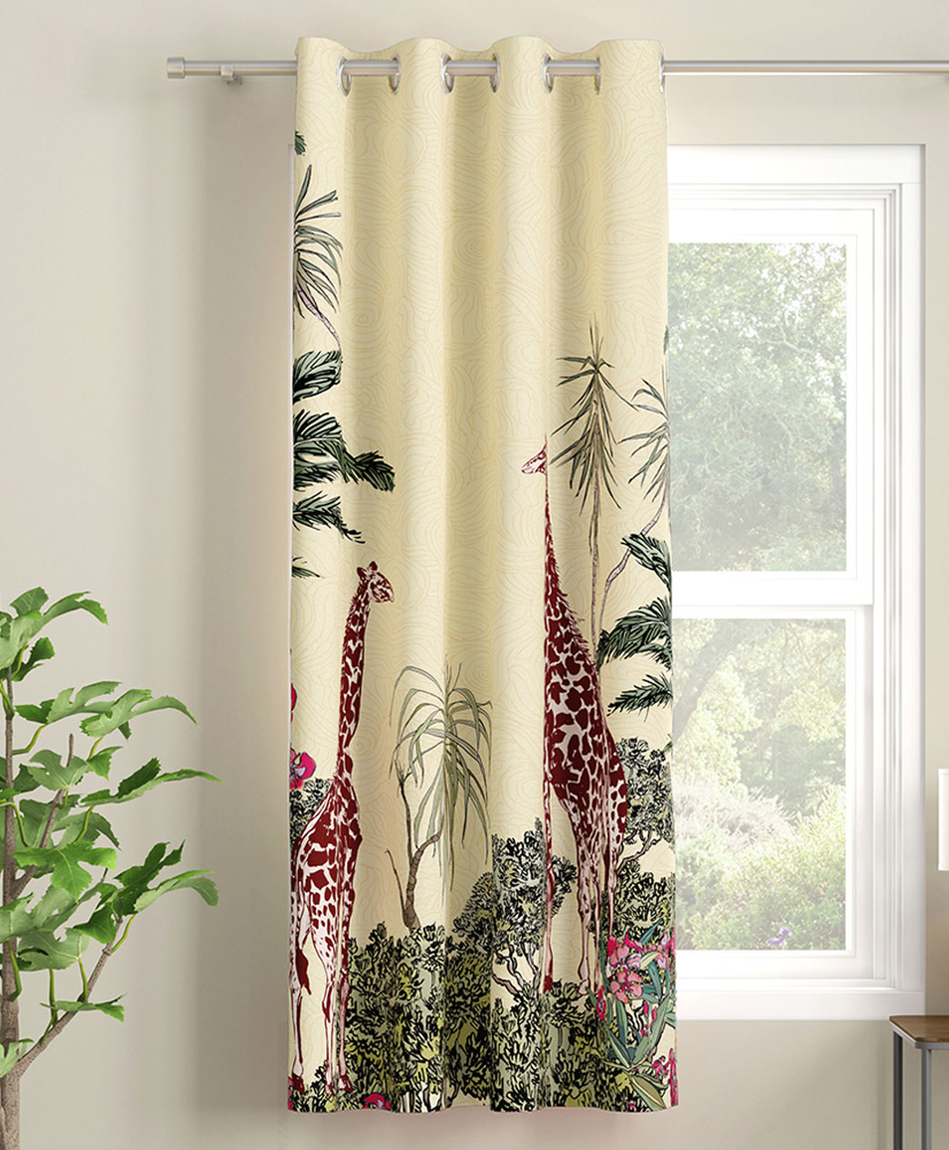 SEJ by Nisha Gupta Single Abstract Eyelet Window Curtain - Cream-picture-29