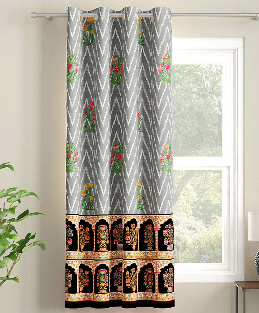 SEJ by Nisha Gupta Single Abstract Eyelet Window Curtain - Grey-picture-30