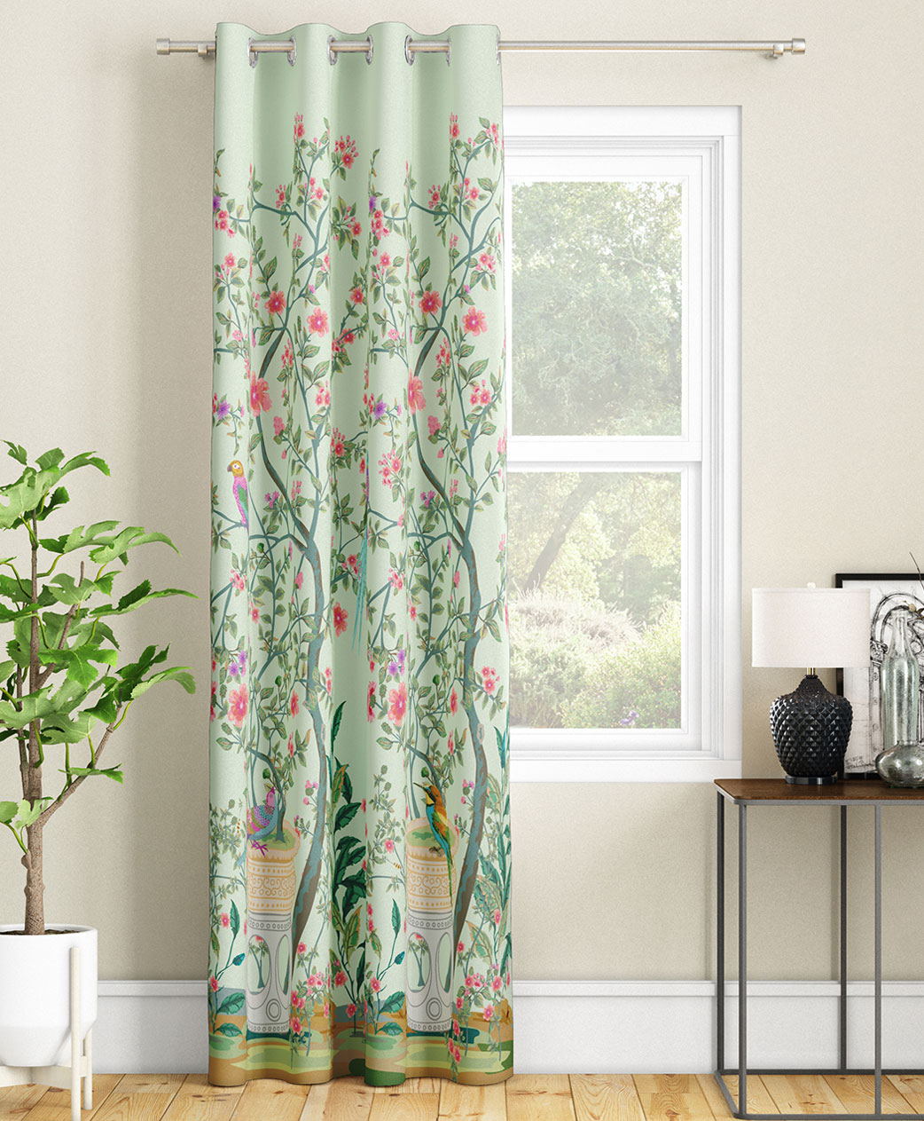 SEJ by Nisha Gupta Single Floral Eyelet Door Curtain - Green-image-49