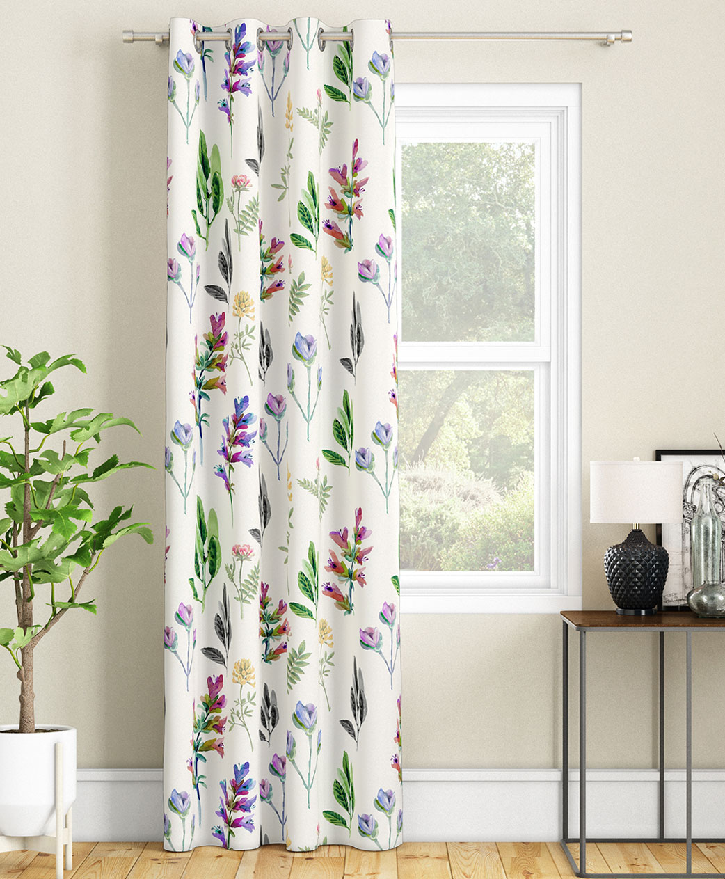SEJ by Nisha Gupta Single Floral Eyelet Door Curtain - White-picture-35