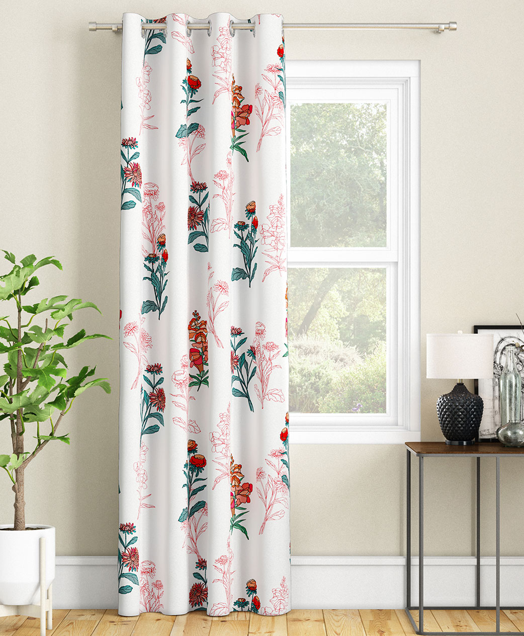 SEJ by Nisha Gupta Single Floral Eyelet Door Curtain - White-picture-38