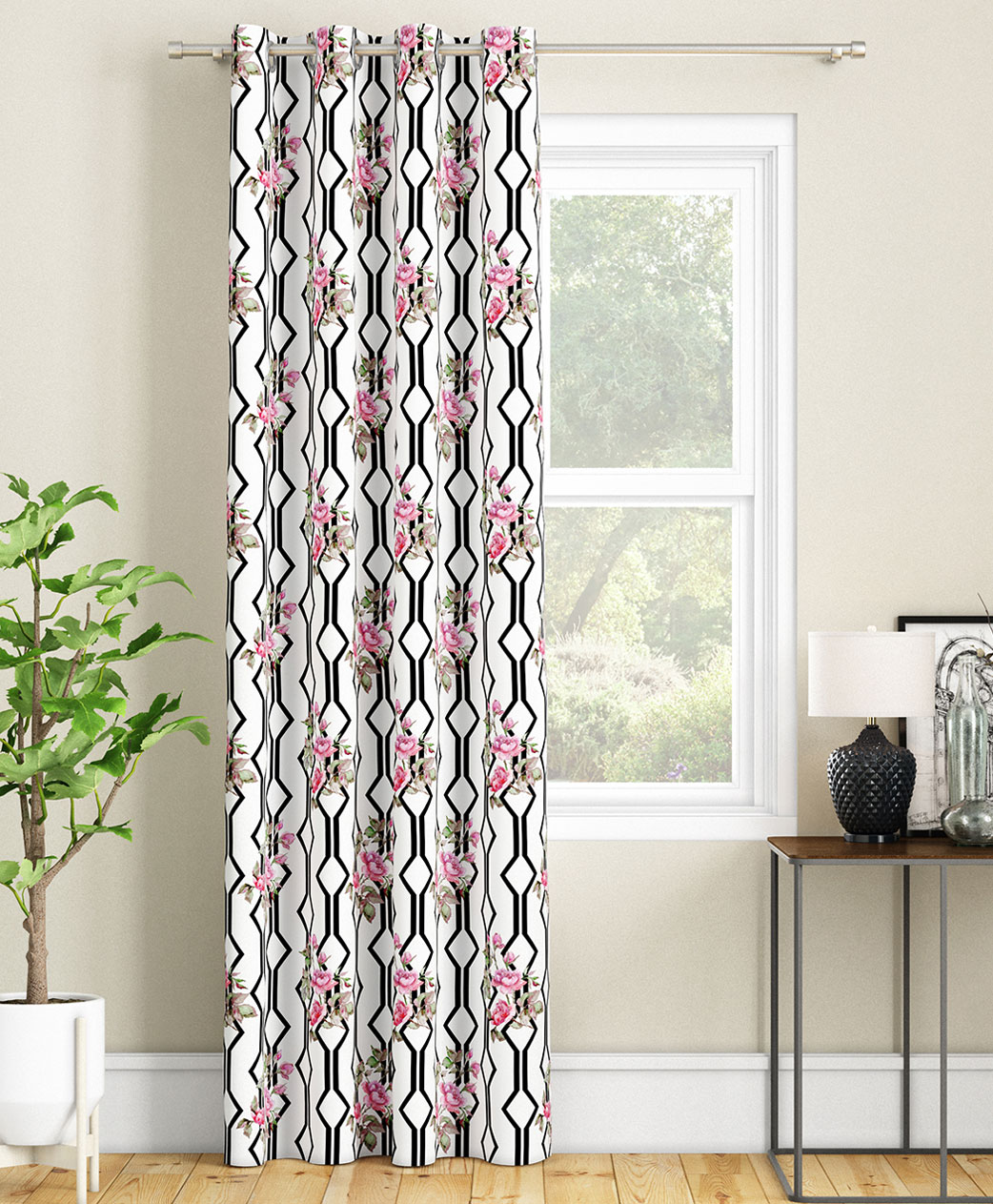 SEJ by Nisha Gupta Single Floral Eyelet Long Door Curtain - White-picture-43