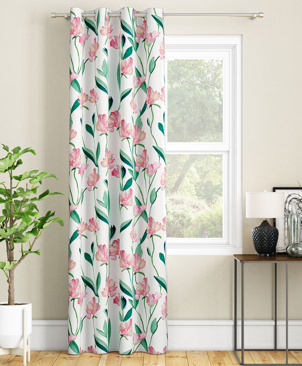SEJ by Nisha Gupta Single Floral Eyelet Long Door Curtain - White-picture-41