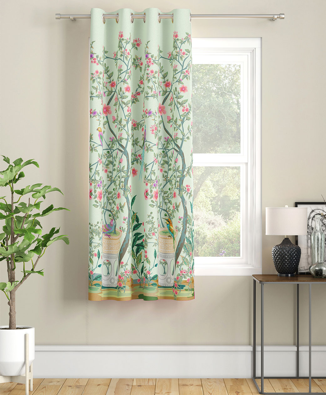 SEJ by Nisha Gupta Single Floral Eyelet Window Curtain - Green-picture-22