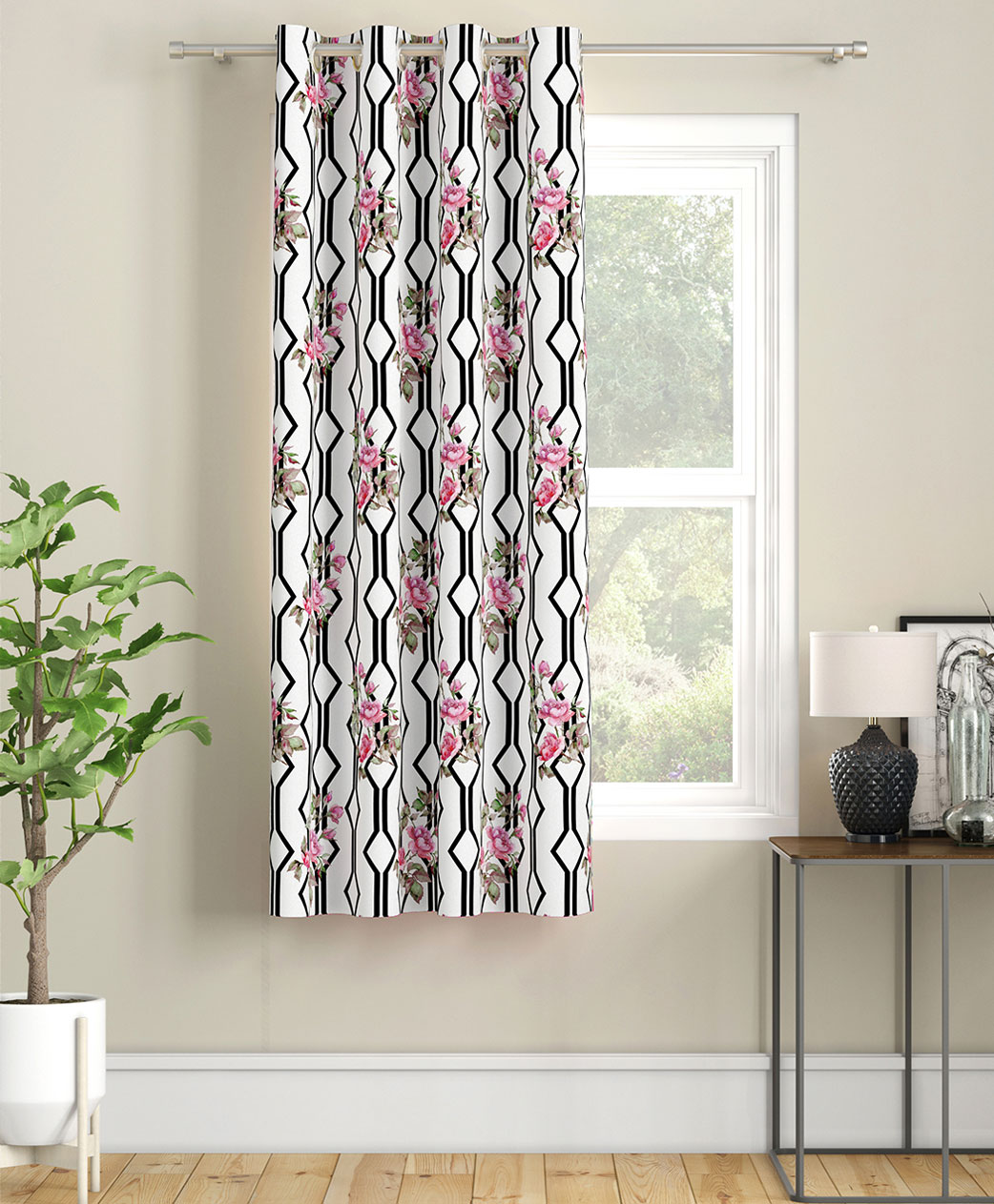 SEJ by Nisha Gupta Single Floral Eyelet Window Curtain - White-picture-18