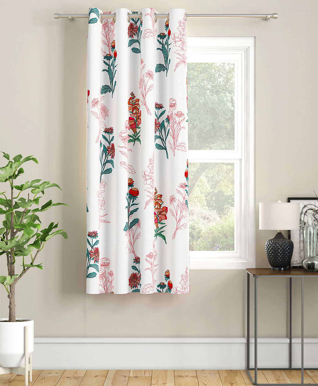 SEJ by Nisha Gupta Single Floral Eyelet Window Curtains -White-picture-17