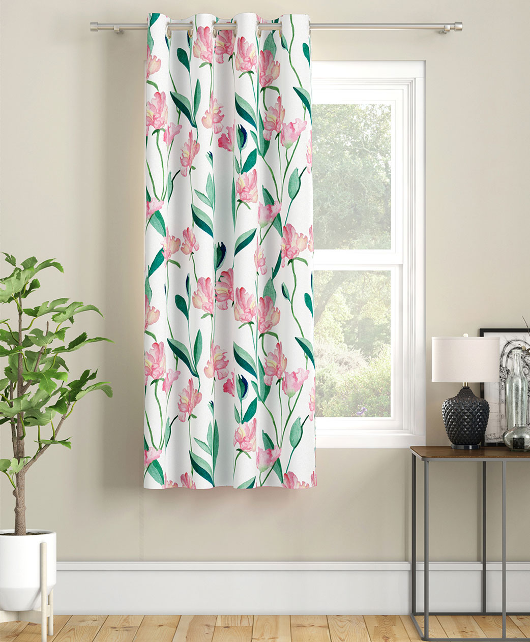 SEJ by Nisha Gupta Single Floral Eyelet Window Curtain - White-picture-19