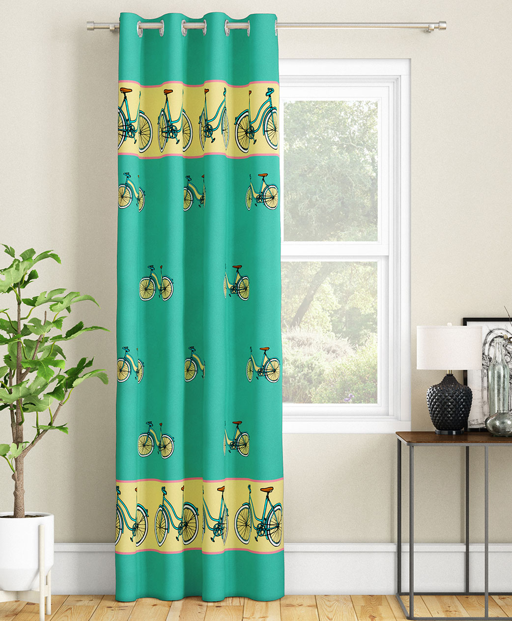 SEJ by Nisha Gupta Single Quirky Eyelet Door Curtain - Green-picture-23