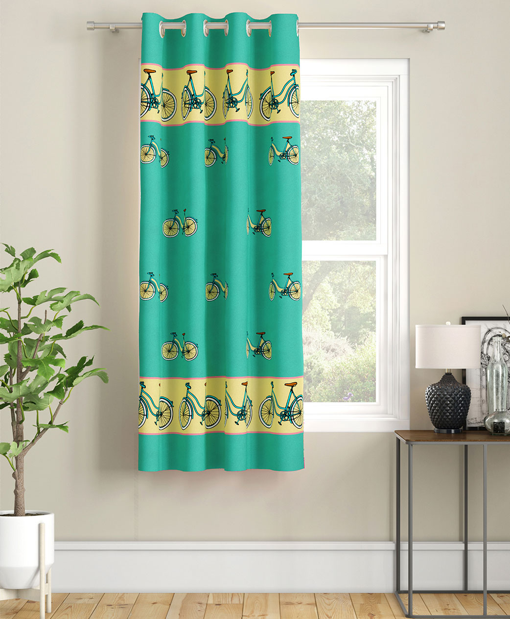 SEJ by Nisha Gupta Single Quirky Eyelet Window Curtain - Green-picture-25