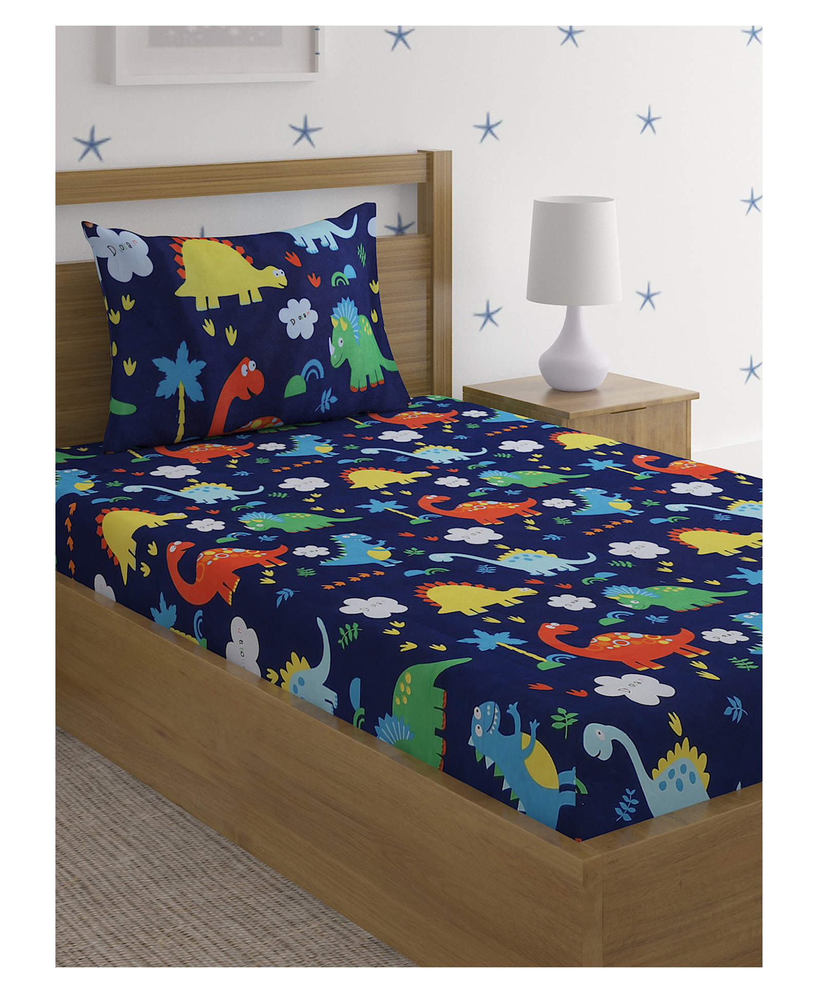 Hosta Homes 280 Gsm Glaced Cotton Cartoon Printed Single Bed Sheet With 1 Pillow Cover - Multicolor-picture-30
