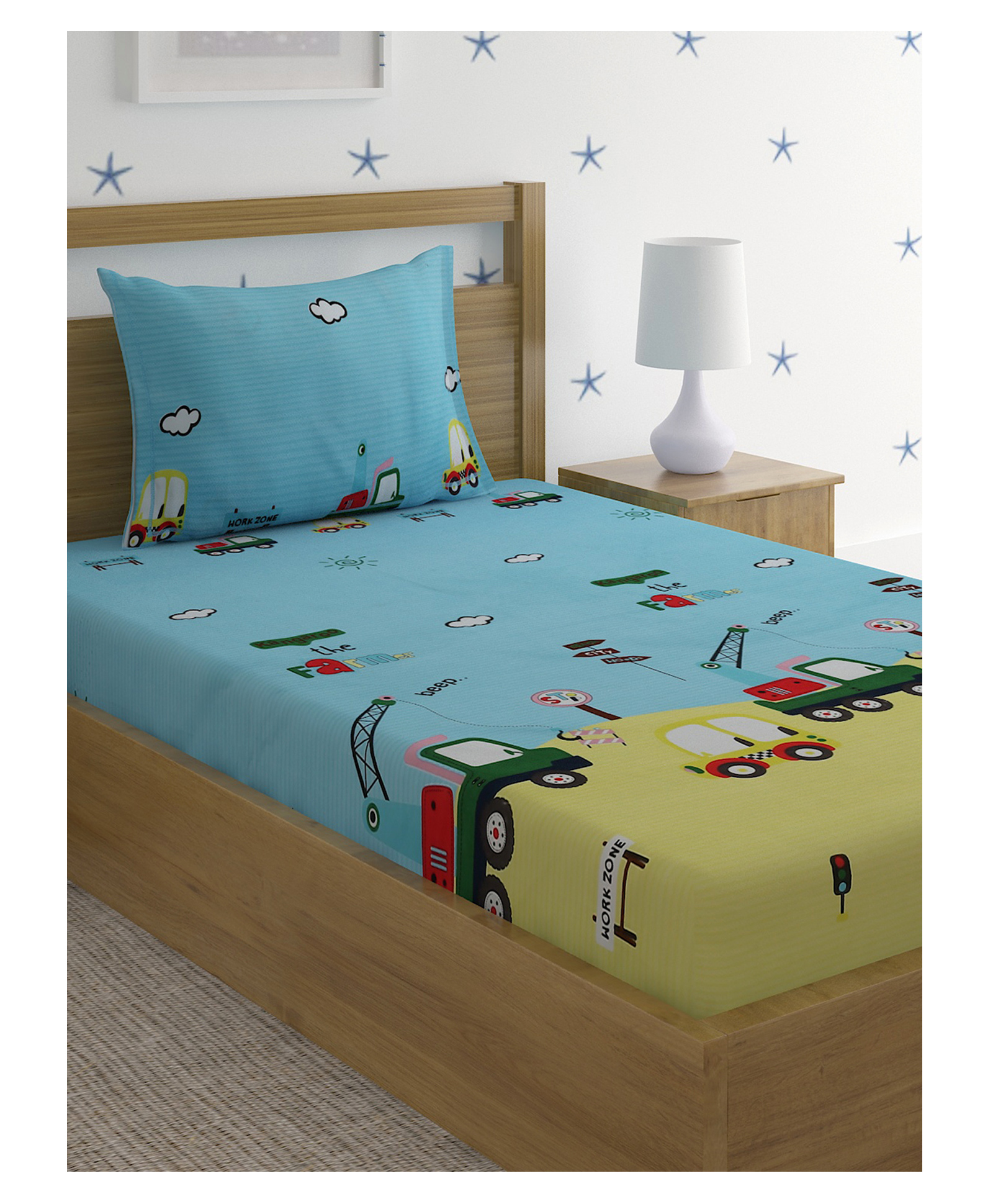 Hosta Homes 280 Gsm Glaced Cotton Cartoon Printed Single Bed Sheet With 1 Pillow Cover -  Multicolor-picture-26