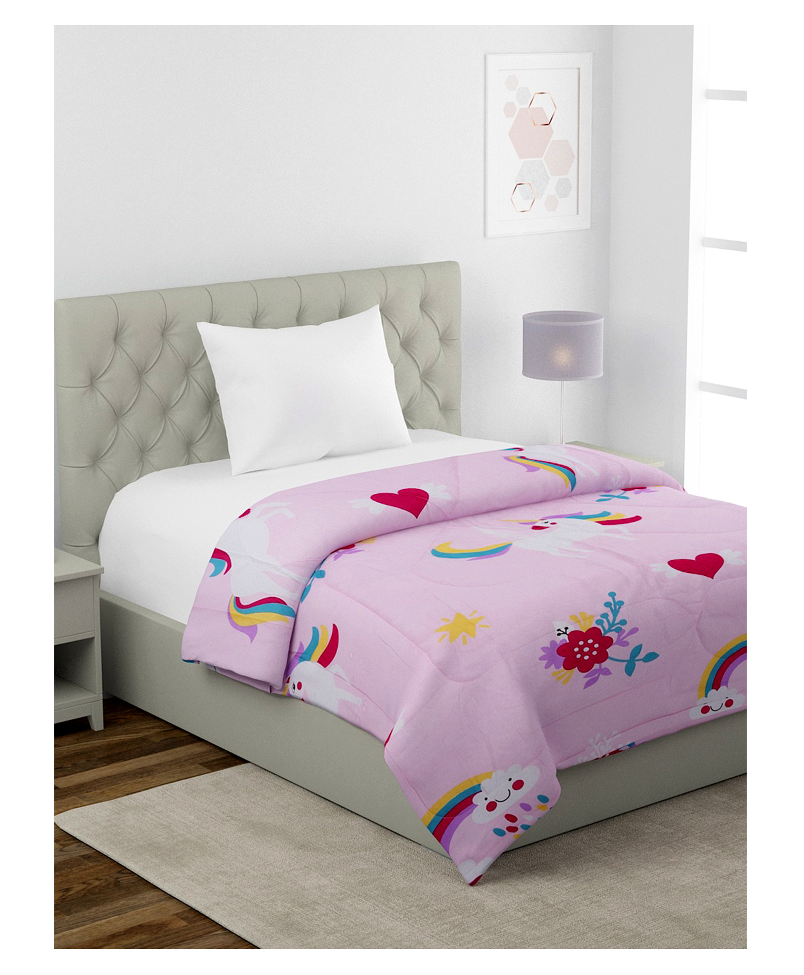 HOSTA HOMES 210 GSM Glace Cotton Unicorn Toons Printed Microfibre Filled Reversible Single Bed Comforter - Multicolor-picture-22