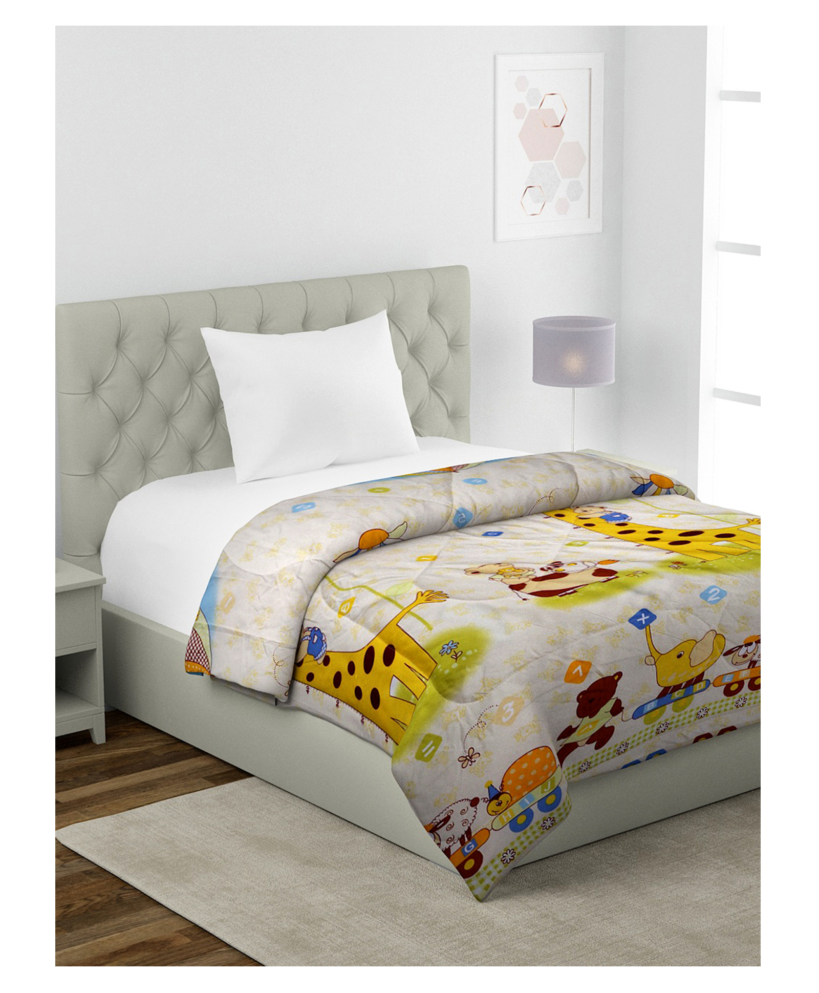 HOSTA HOMES 210 GSM Glace Cotton Animal Toons Printed Microfibre Filled Reversible Single Bed Comforter - Multicolor-image-17