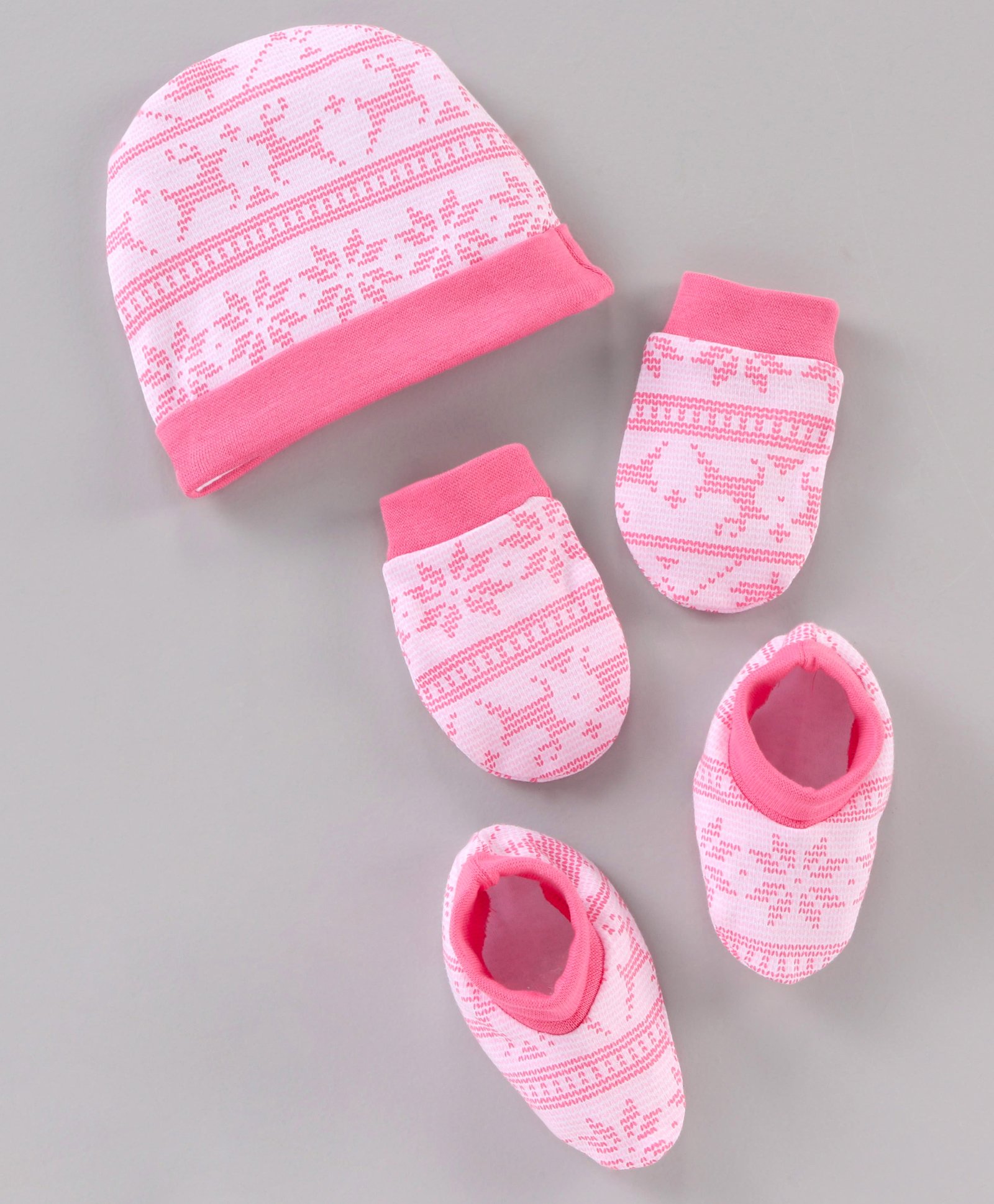 Babyhug 100% Cotton Cap Mitten & Booties Pink - Cap Diameter 11.5 Cm-image-22