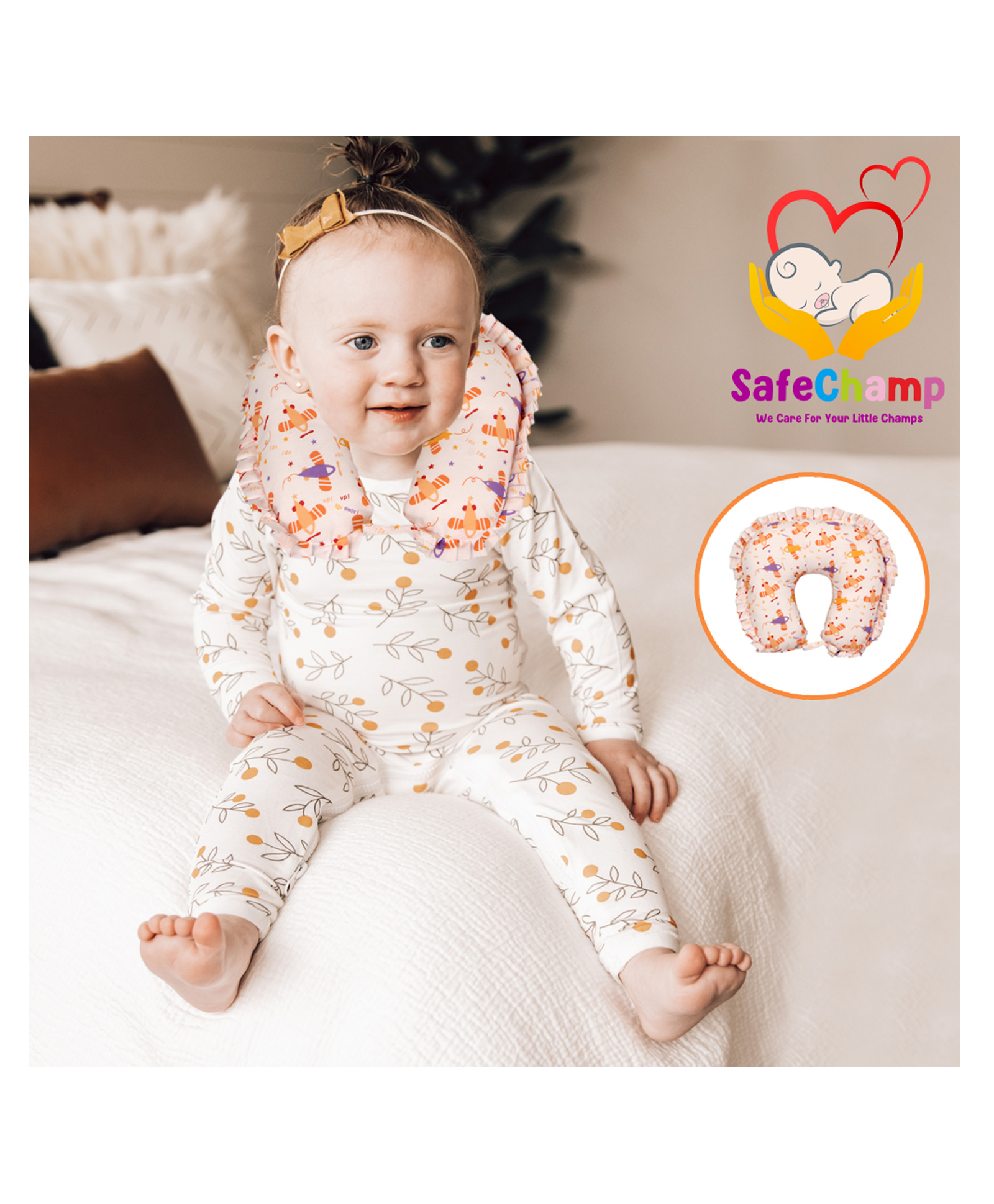 SafeChamp Lite Air Baby Travel Pillow Infant Head and Neck Support Pillow for Car Seat Pushchair - Orange-picture-41