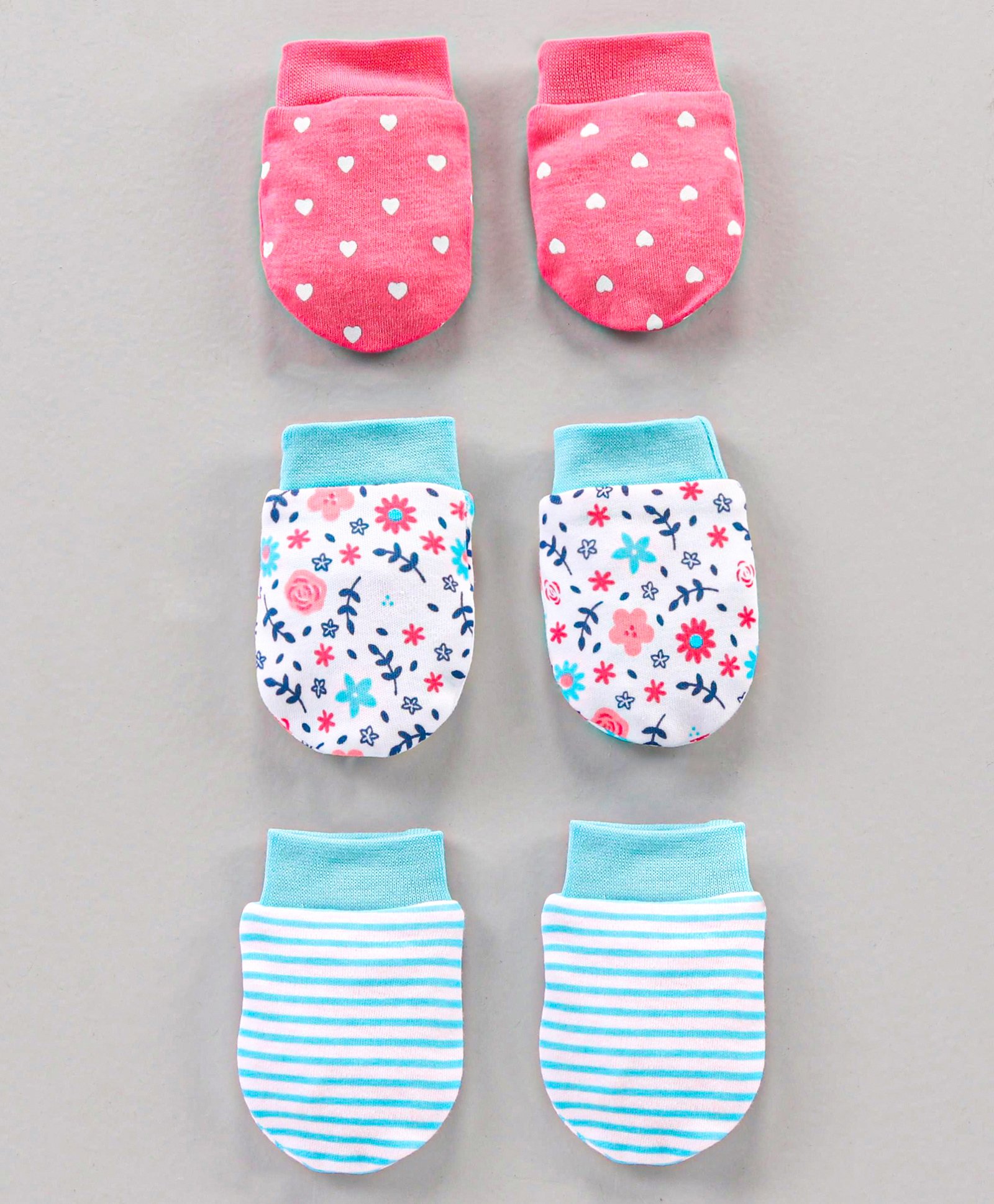 Babyhug 100% Cotton Mittens Heart Print Pack Of 3 - Pink-picture-28