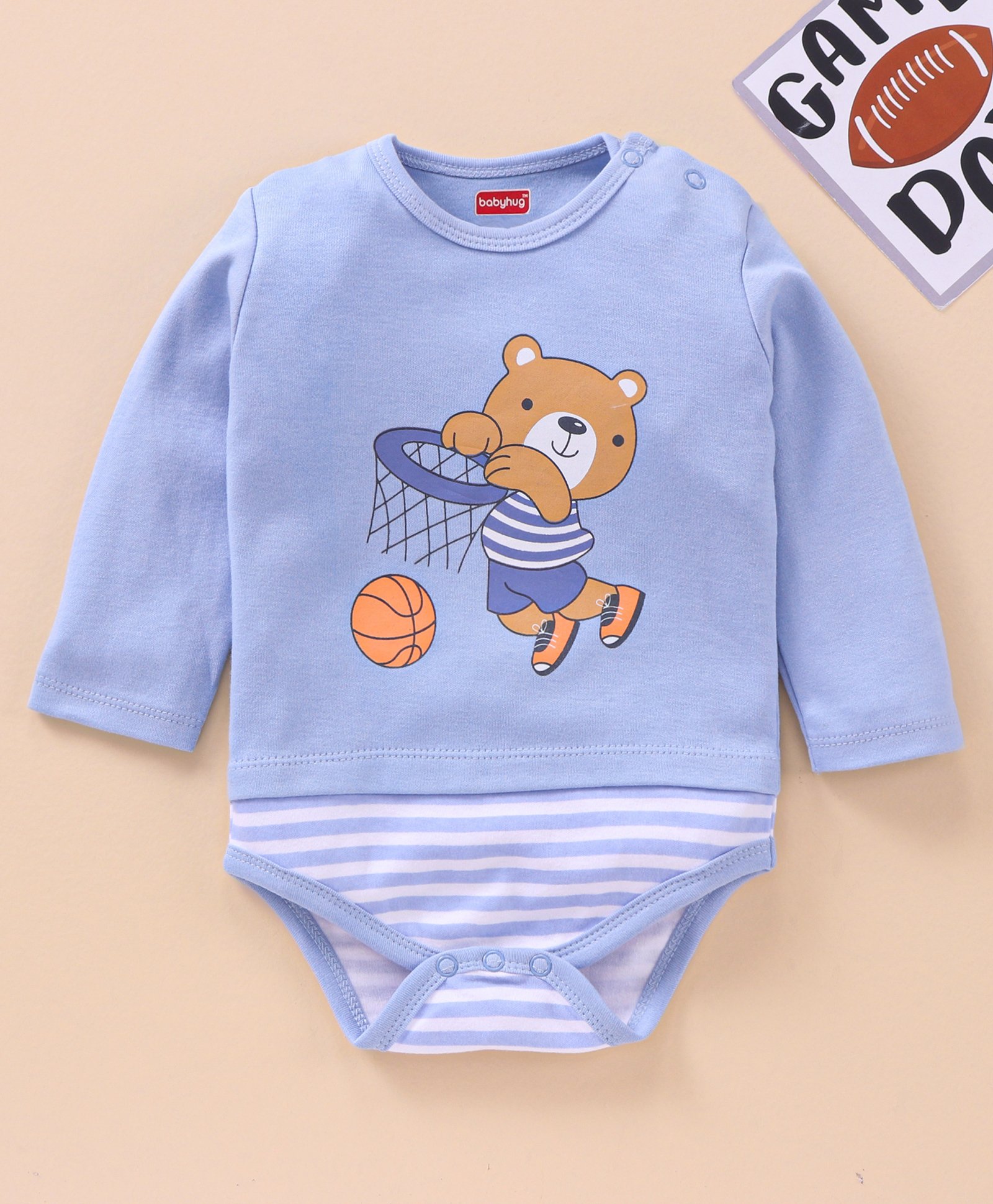 Babyhug 100% Cotton Onesie Bear Print - Blue-image-26