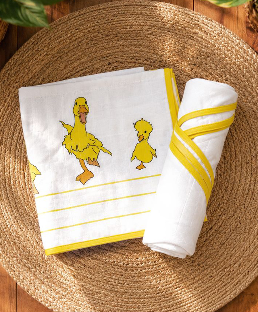 Tiny Lane 100% Organic Bamboo Cotton Muslin Baby Swaddle Wrappers Duck & Classic White Print Pack of 2 - Multicolor-image-35