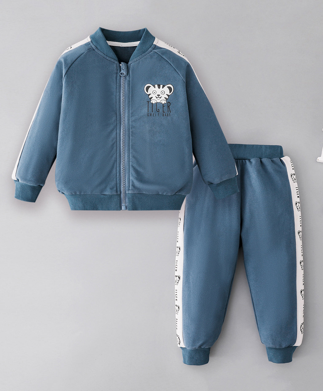 Kookie Kids Full Sleeves Winter Wear Suit Tiger Embroidery - lueB-picture-14