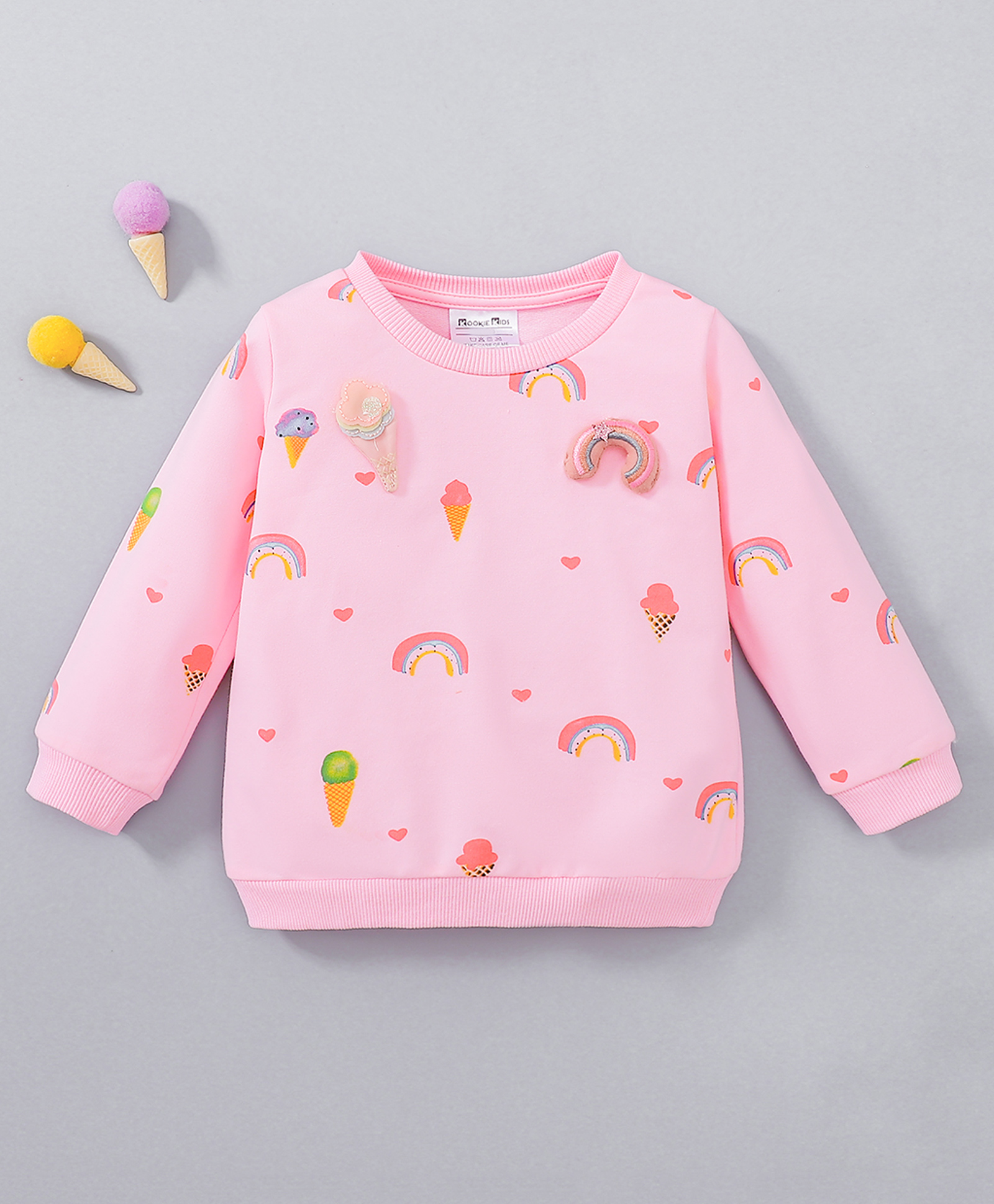 Kookie Kids Cotton Full Sleeves Ice Cream Printed Sweatshirt - Pink-image-12