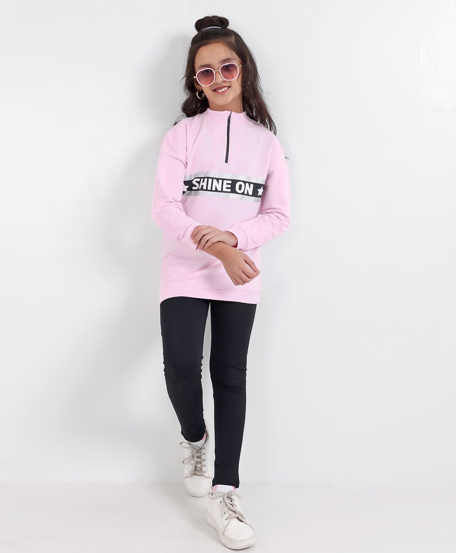 Ollington St. Winterwear Long Sweatshirt and Shimmer Print and Lycra Leggings Set - Pink Black-image-36