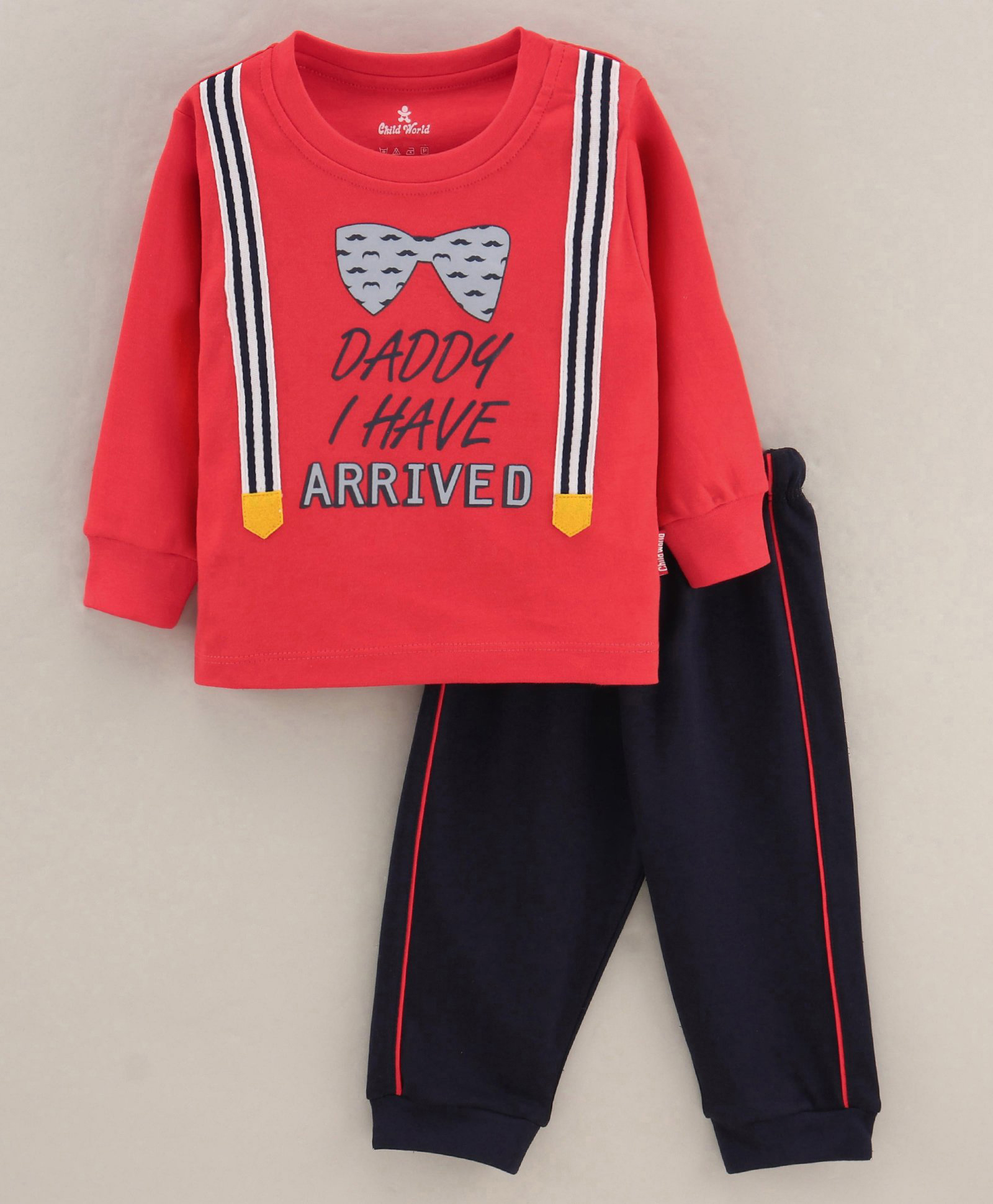 Child World Cotton Full Sleeves Text Printed Winter Wear T-Shirt & Lounge Pant - Red-picture-12