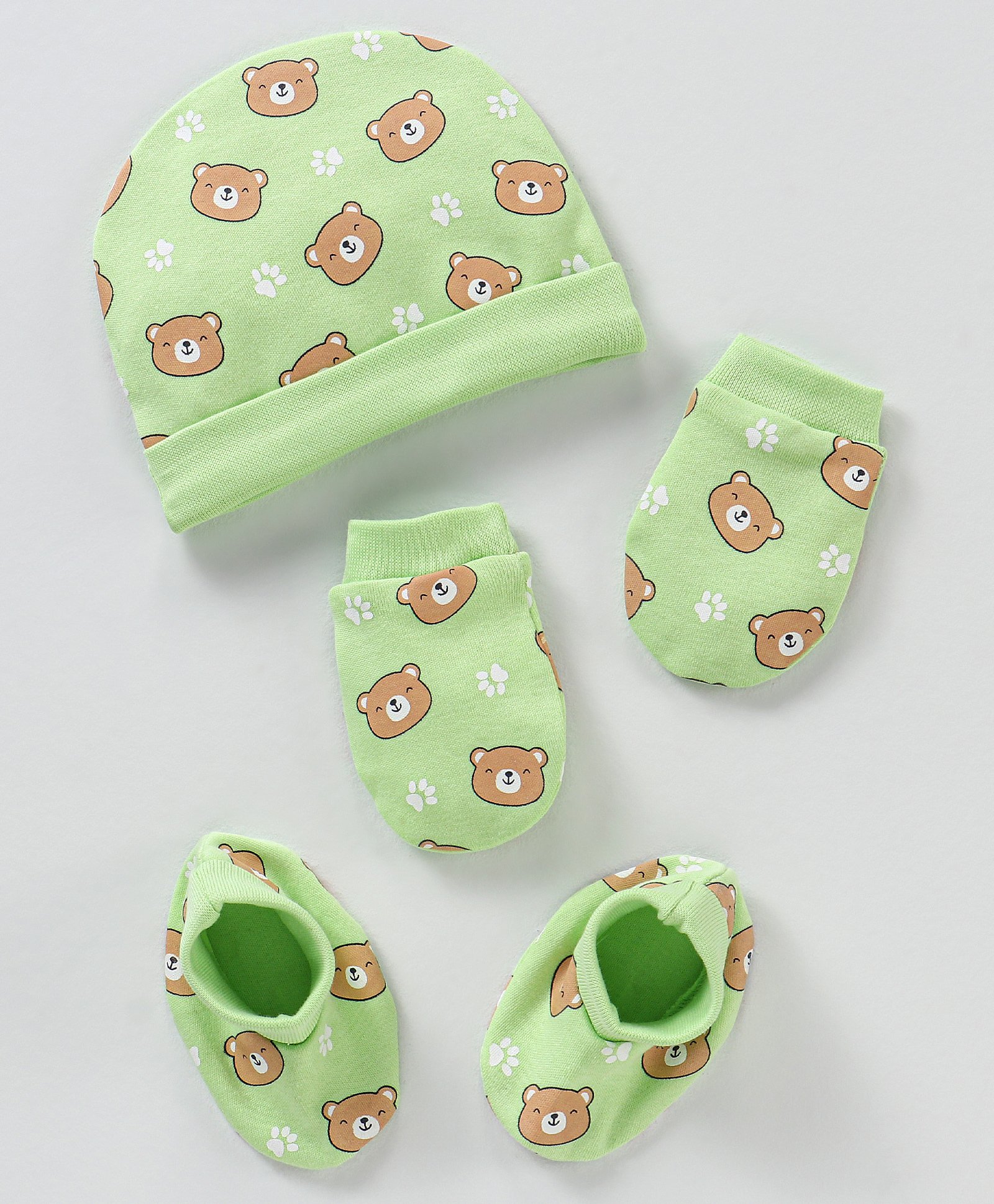 Babyhug 100% Cotton Cap Mittens & Booties Green - Circumference 39 cm-image-47