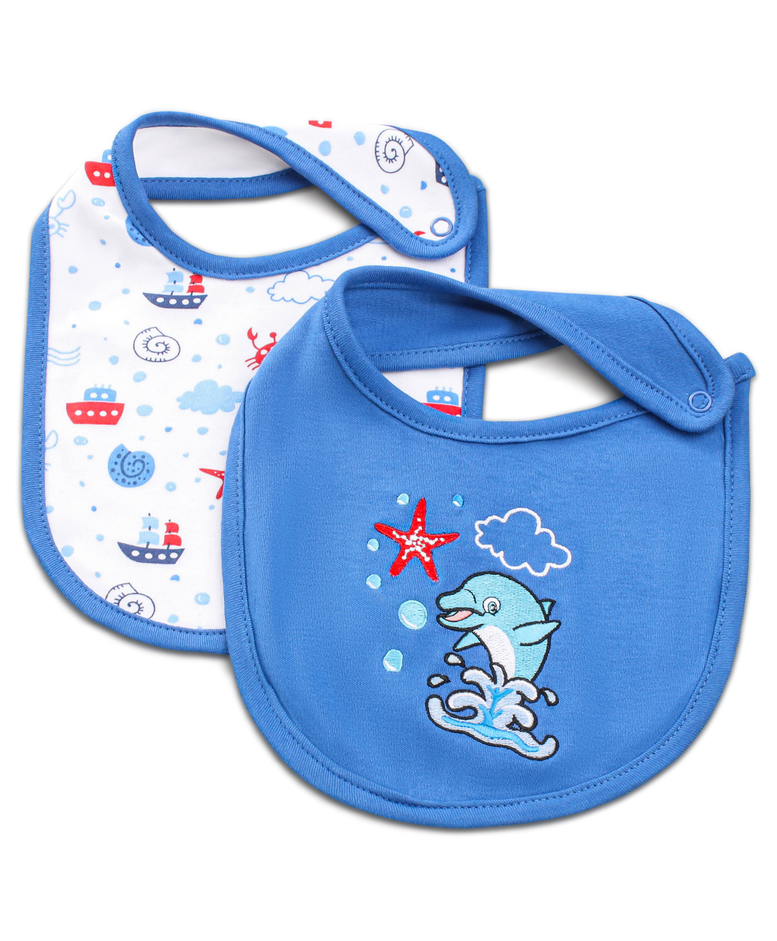 Babyhug Cotton Snap Buttons Closure Bibs Ship Print Pack of 2 - Navy Blue-image-43