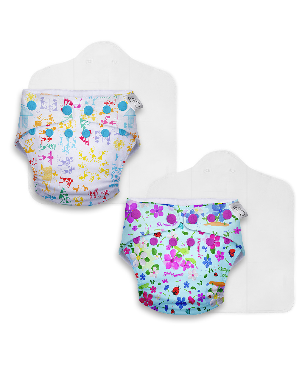 SuperBottoms Reusable Cloth Diapers Combo Pack of 2 Freesize UNO with 2 Organic Cotton Insert Pads - Multicolor-image-0