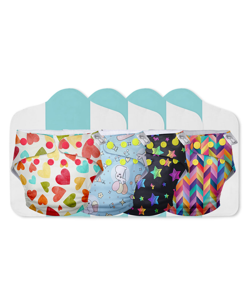 SuperBottoms  Freesize  Cloth Diapers Combo for babies Pack of 4 Multicolour