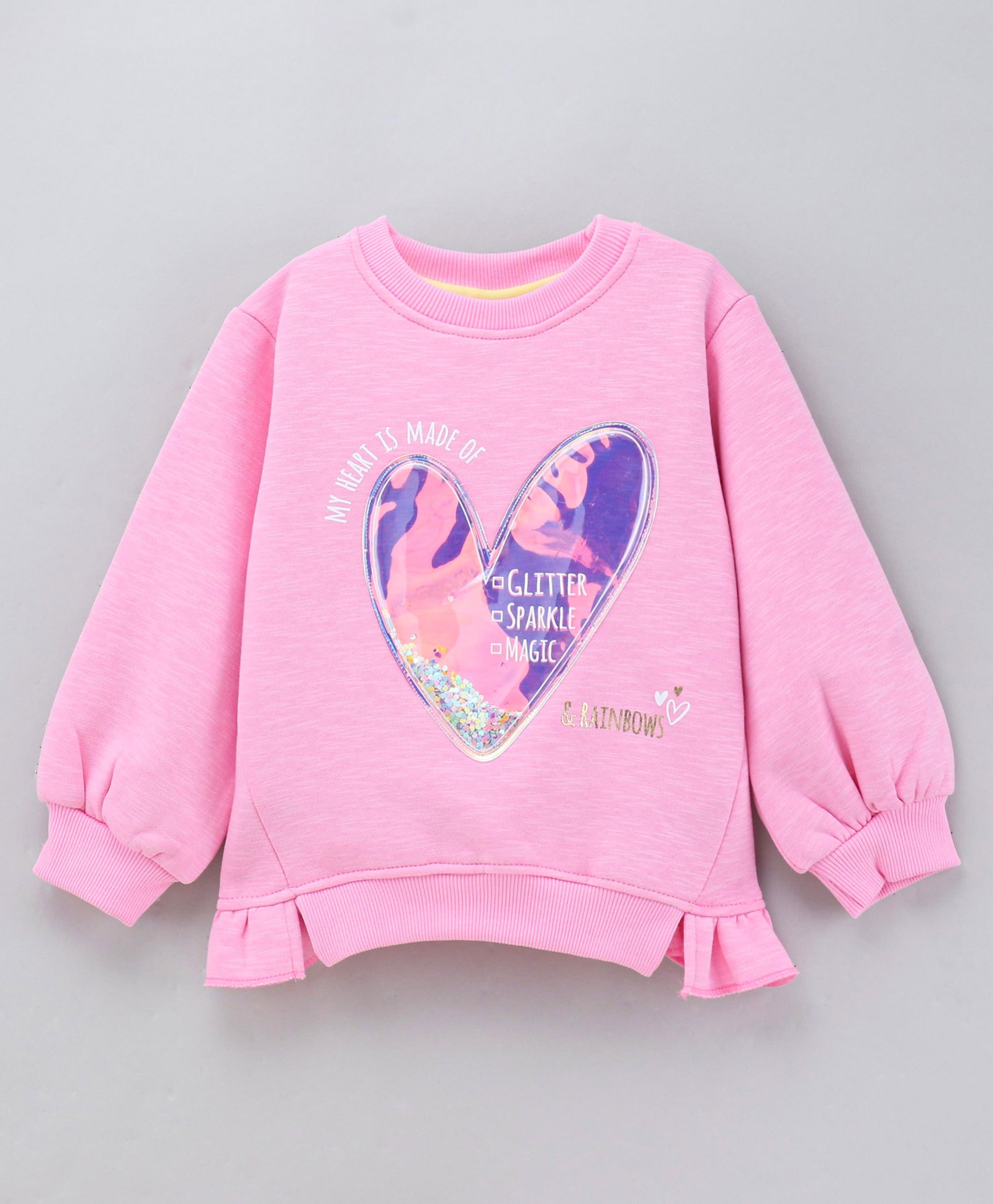 Little Kangaroos Full Sleeves Winter Text Printed & Sequins - Ballet Pink-picture-19