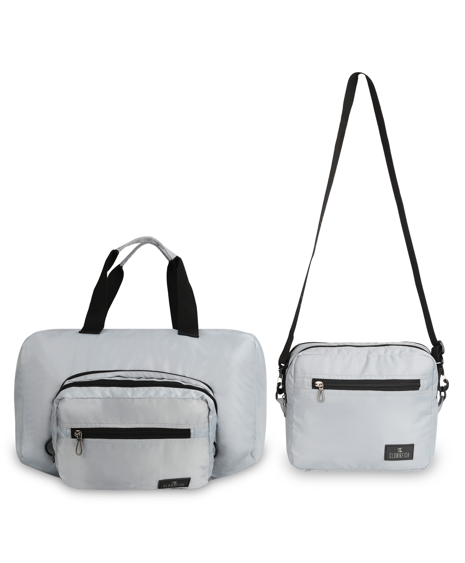 The Clownfish Rebecca Series Polyester Convertible Travel Duffle Bag Weekender Bag Crossbody Sling Bag - Light Grey-picture-18