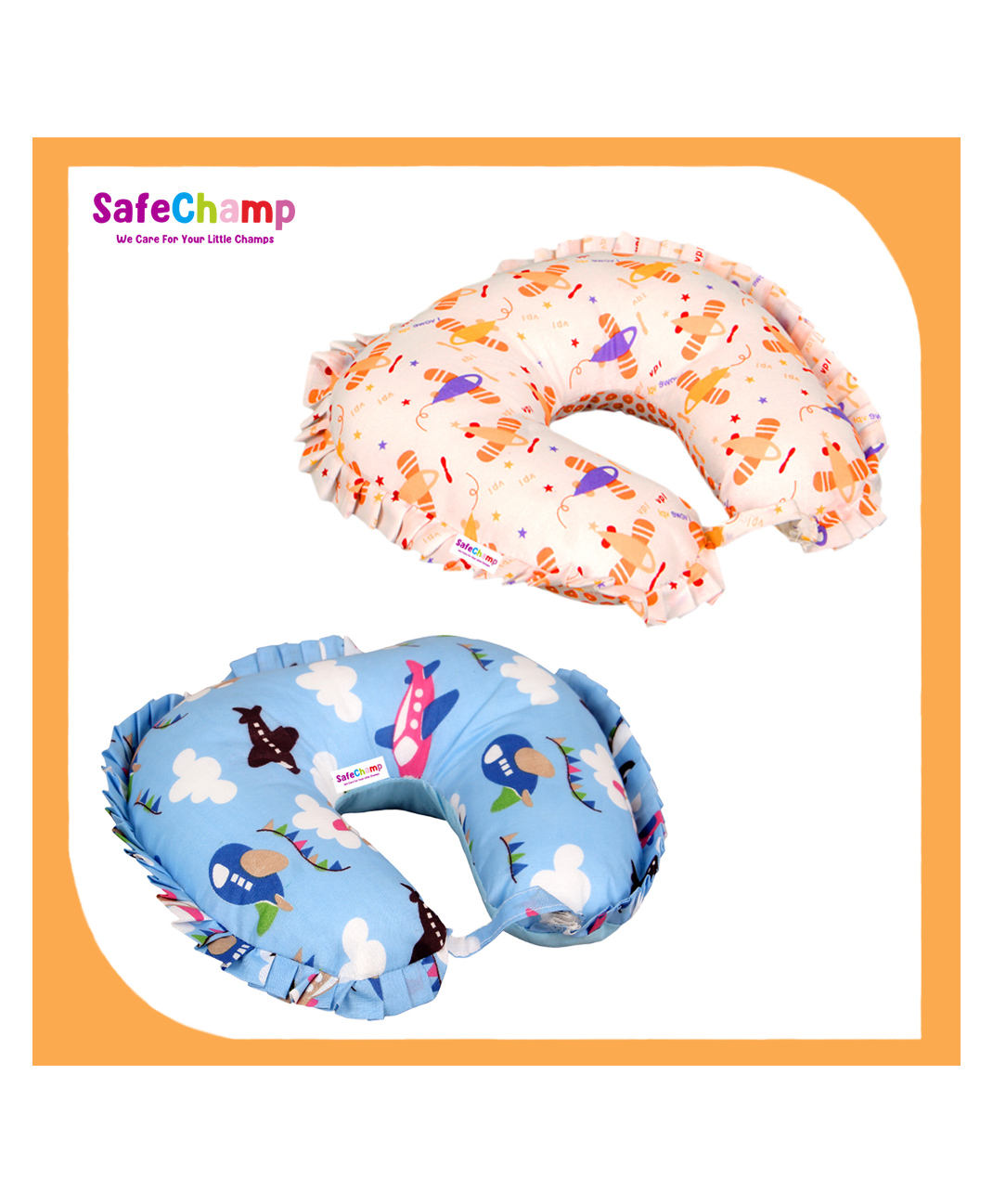 SafeChamp Lite Air Baby Travel Pillow Infant Head and Neck Support Pillow for Car Seat Pushchair SK-LA - Blue & Orange-picture-38