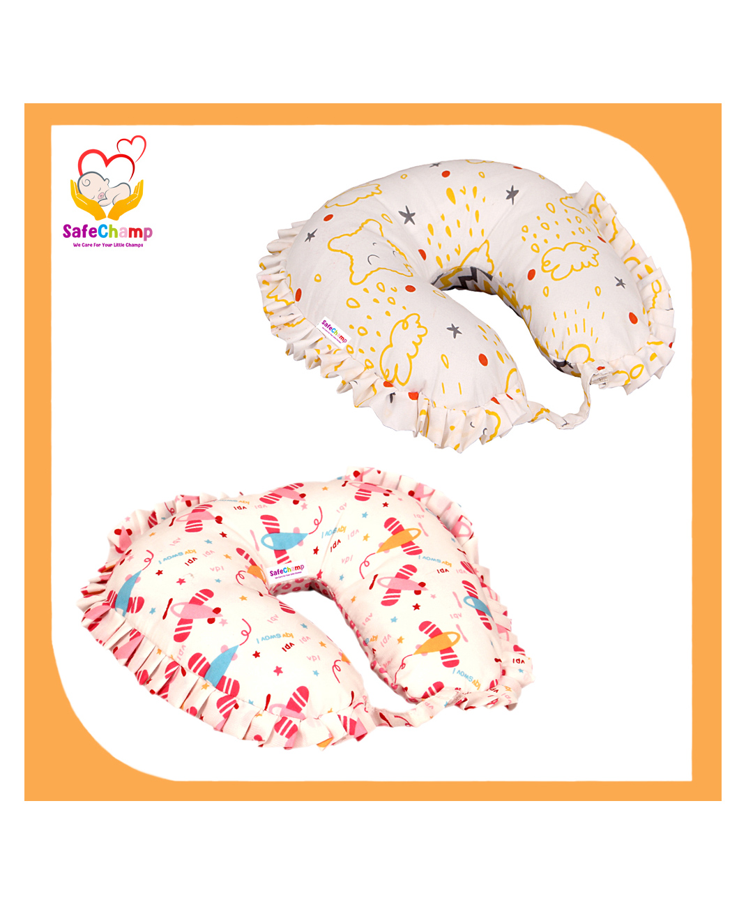 SafeChamp Lite Air Baby Travel Pillow Infant Head and Neck Support Pillow for Car Seat Pushchair S-LA - Pink & Yellow-picture-39