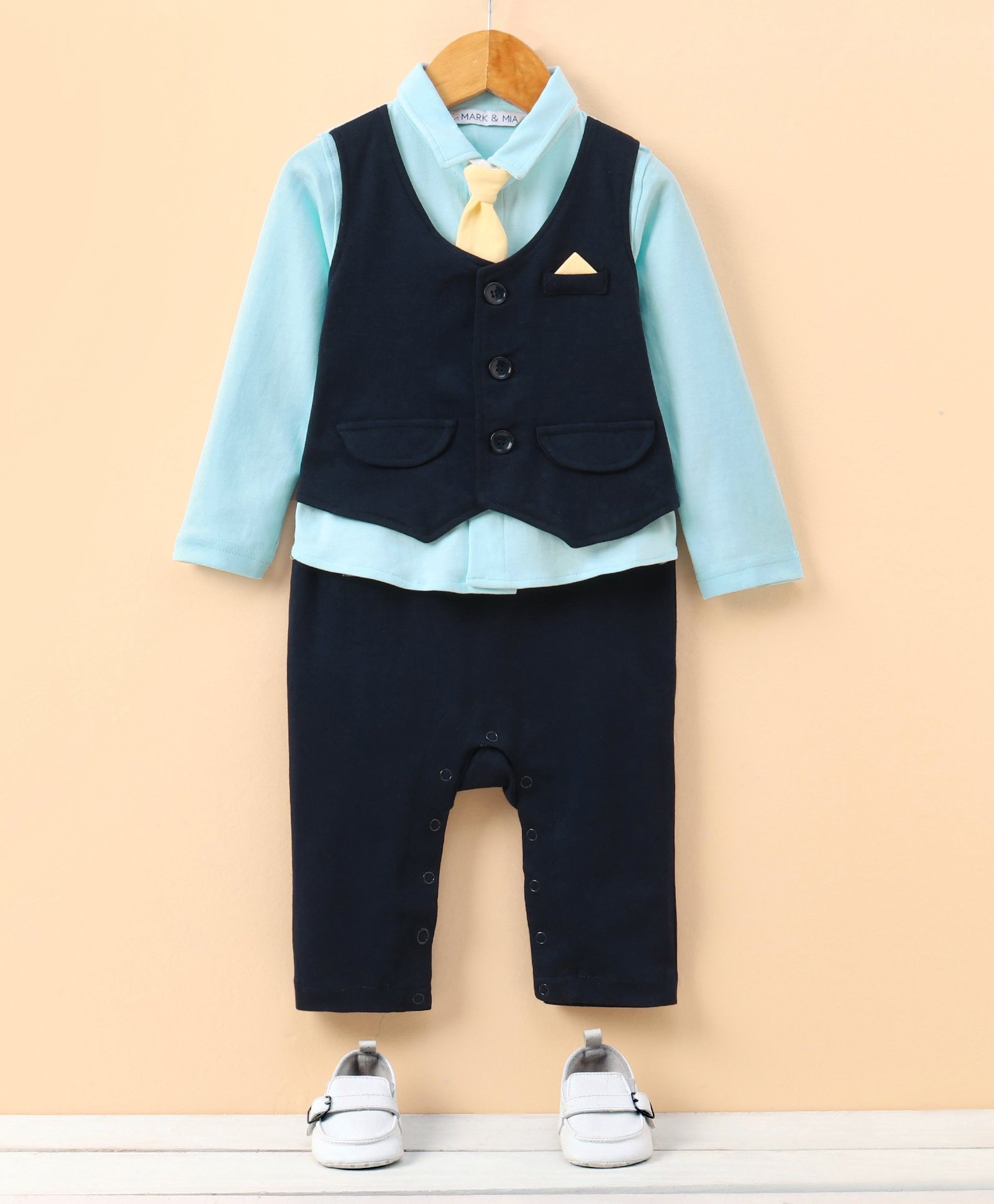 Mark & Mia Full Sleeves Party Romper with Tie - Blue-picture-24